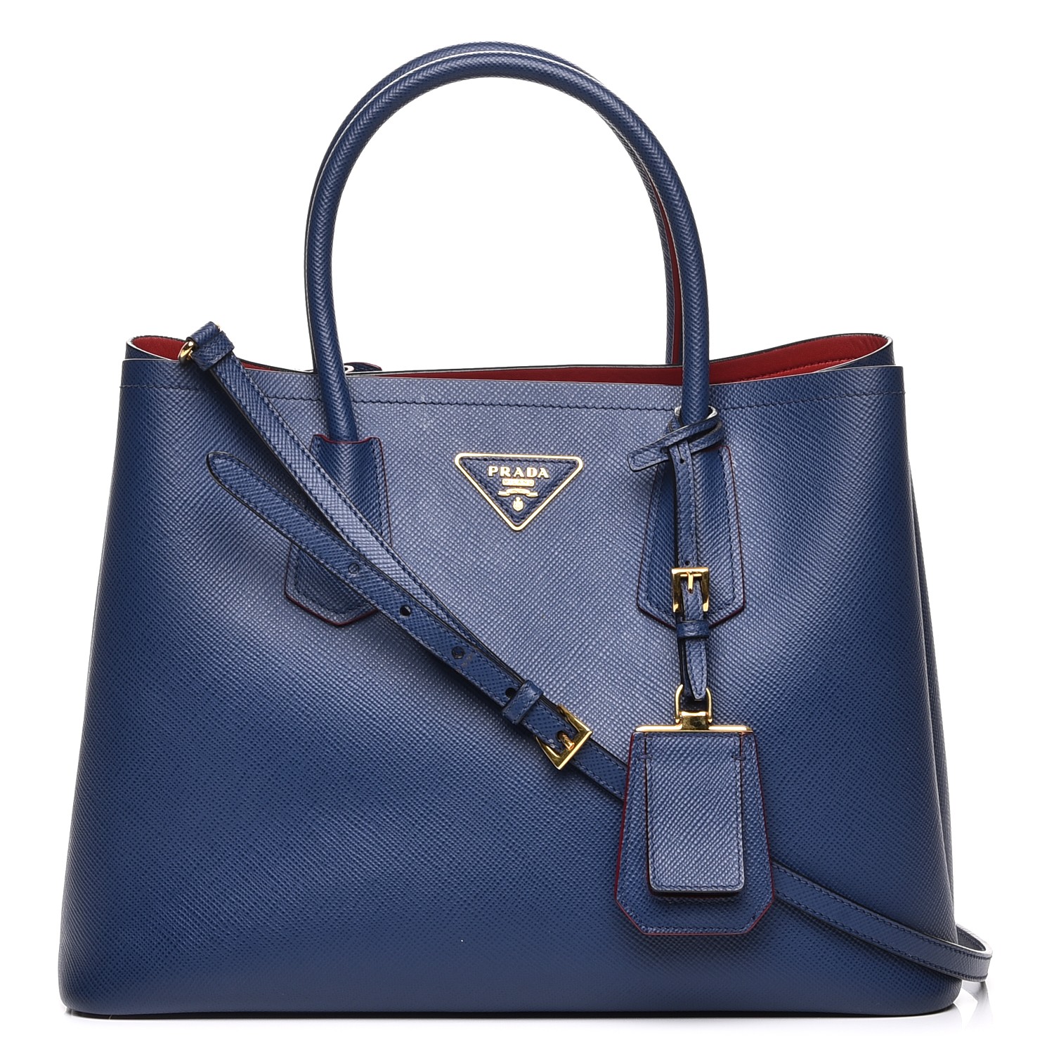 PRADA Saffiano Cuir Medium Double Bag Bluette 229213