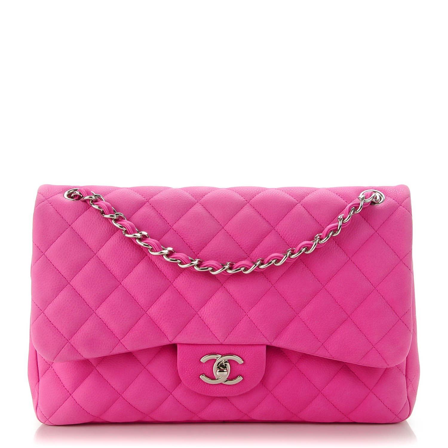 CHANEL Iridescent Caviar Quilted Jumbo Double Flap Pink 136046
