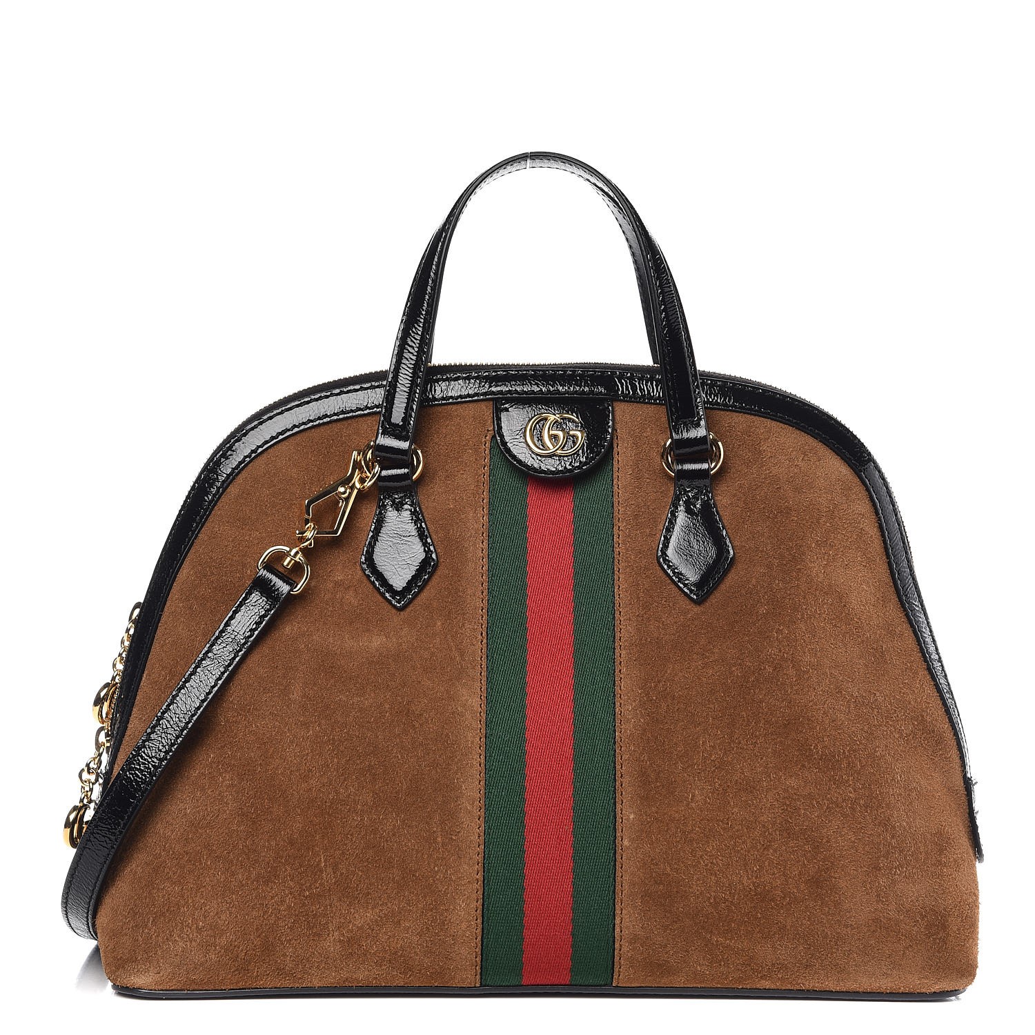 GUCCI Suede Patent GG Web Medium Ophidia Top Handle Bag Brown 304147