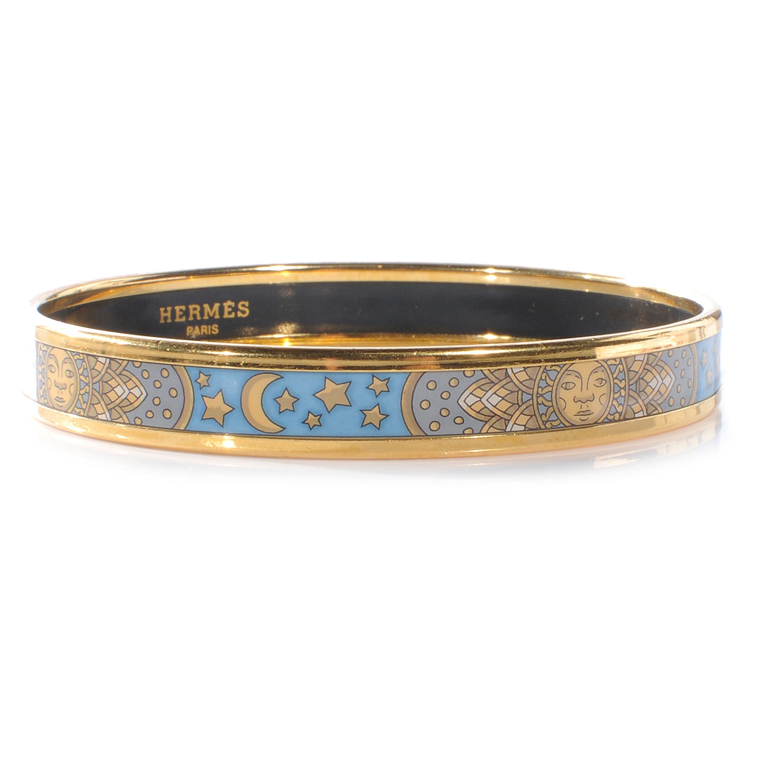 HERMES Enamel Printed Narrow Sun Moon Stars Bracelet 65 Blue 52900