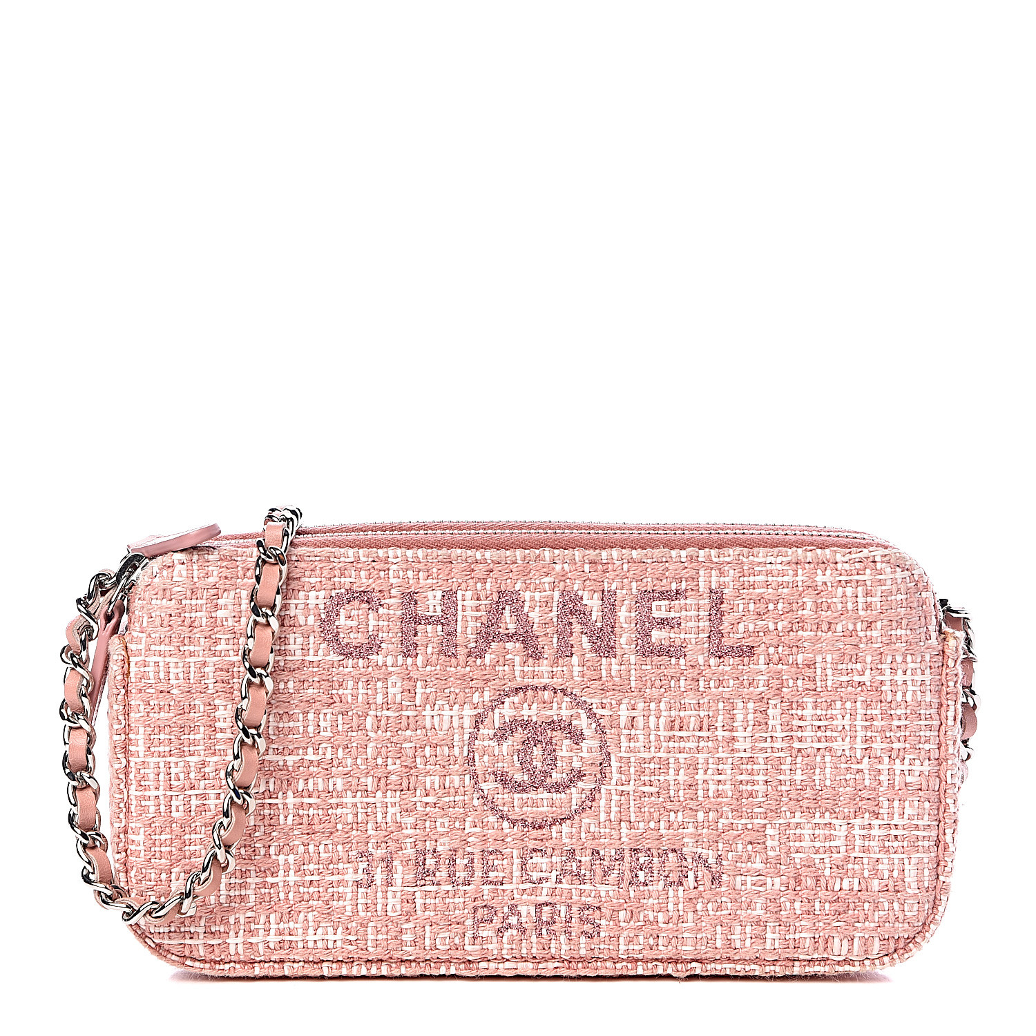 CHANEL Canvas Small Deauville Clutch With Chain Pink 488098