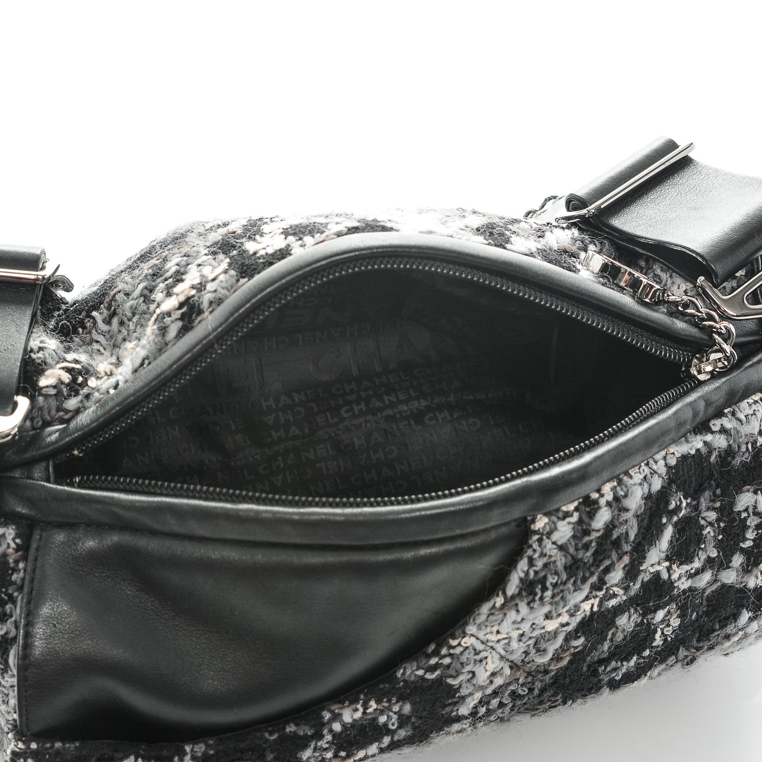 CHANEL Tweed Quilted Camellia Shoulder Bag Black 189742