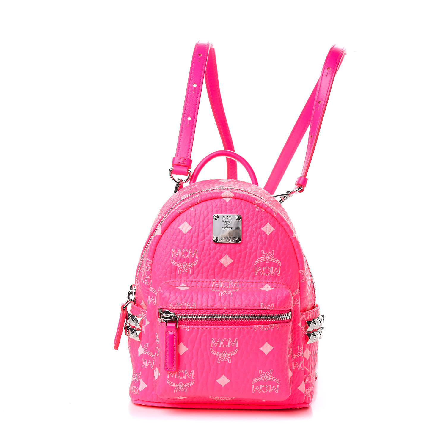 Mcm Visetos Side Stud X Mini Stark Bebe Boo Backpack Neon Pink Fashionphile