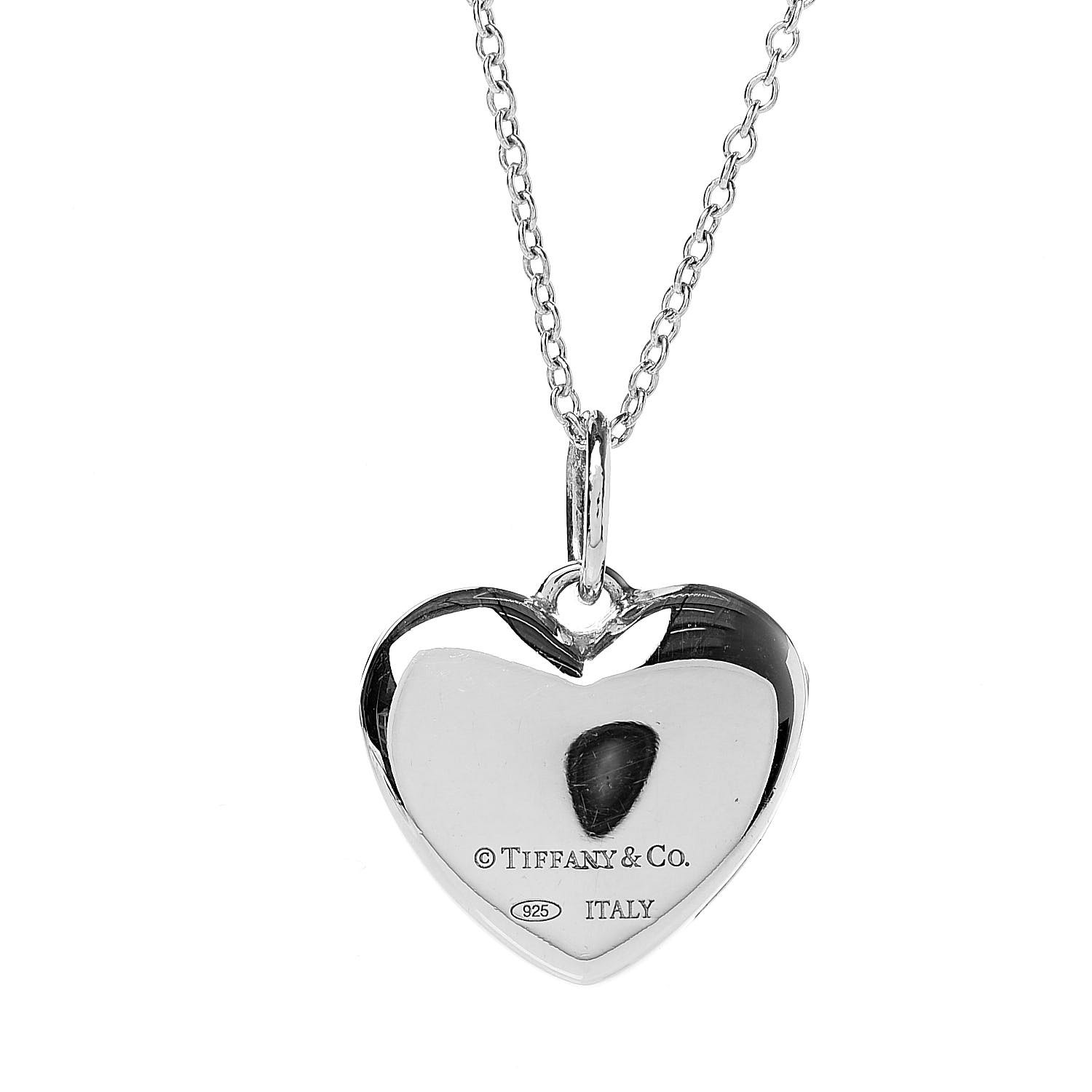 TIFFANY Sterling Silver I Love You Heart Locket Pendant Necklace 520826 ...