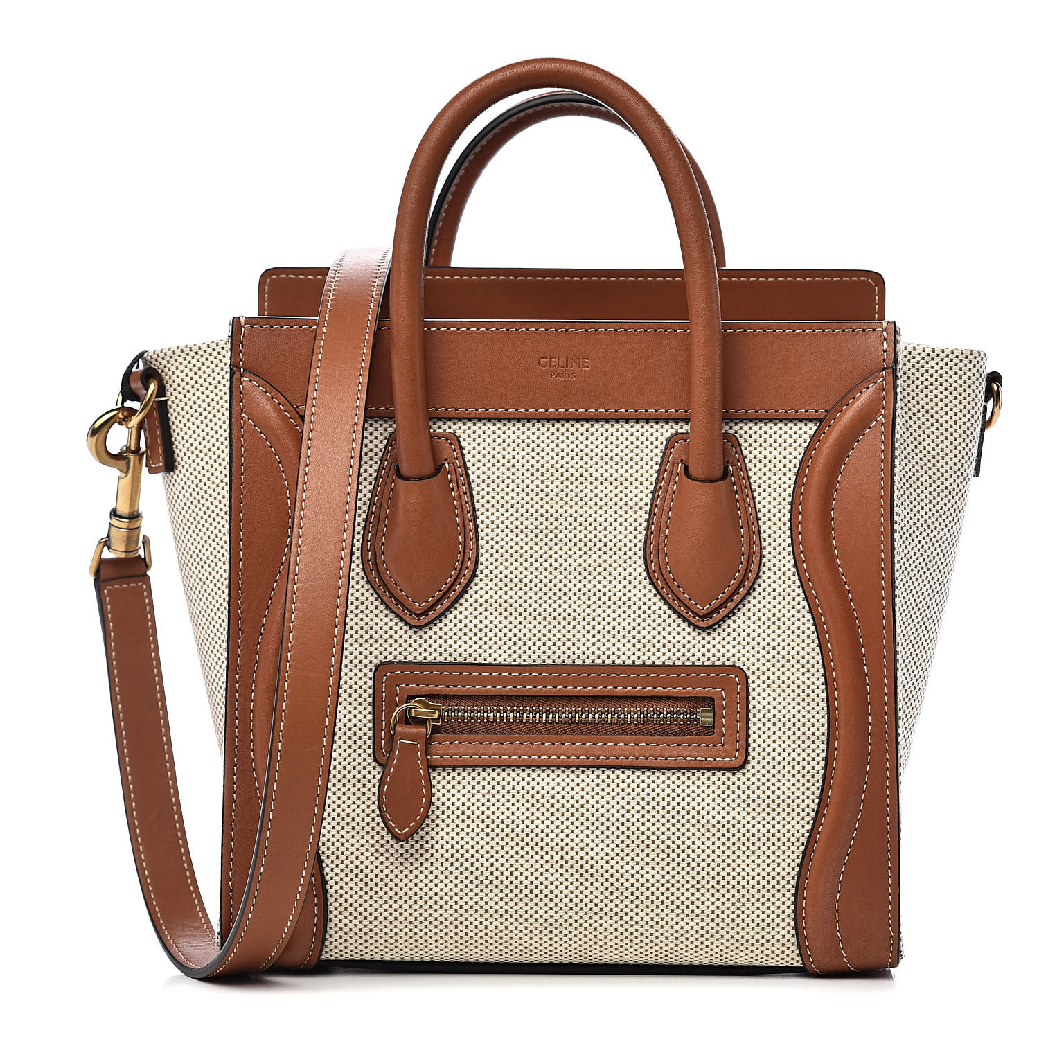 white and tan luggage