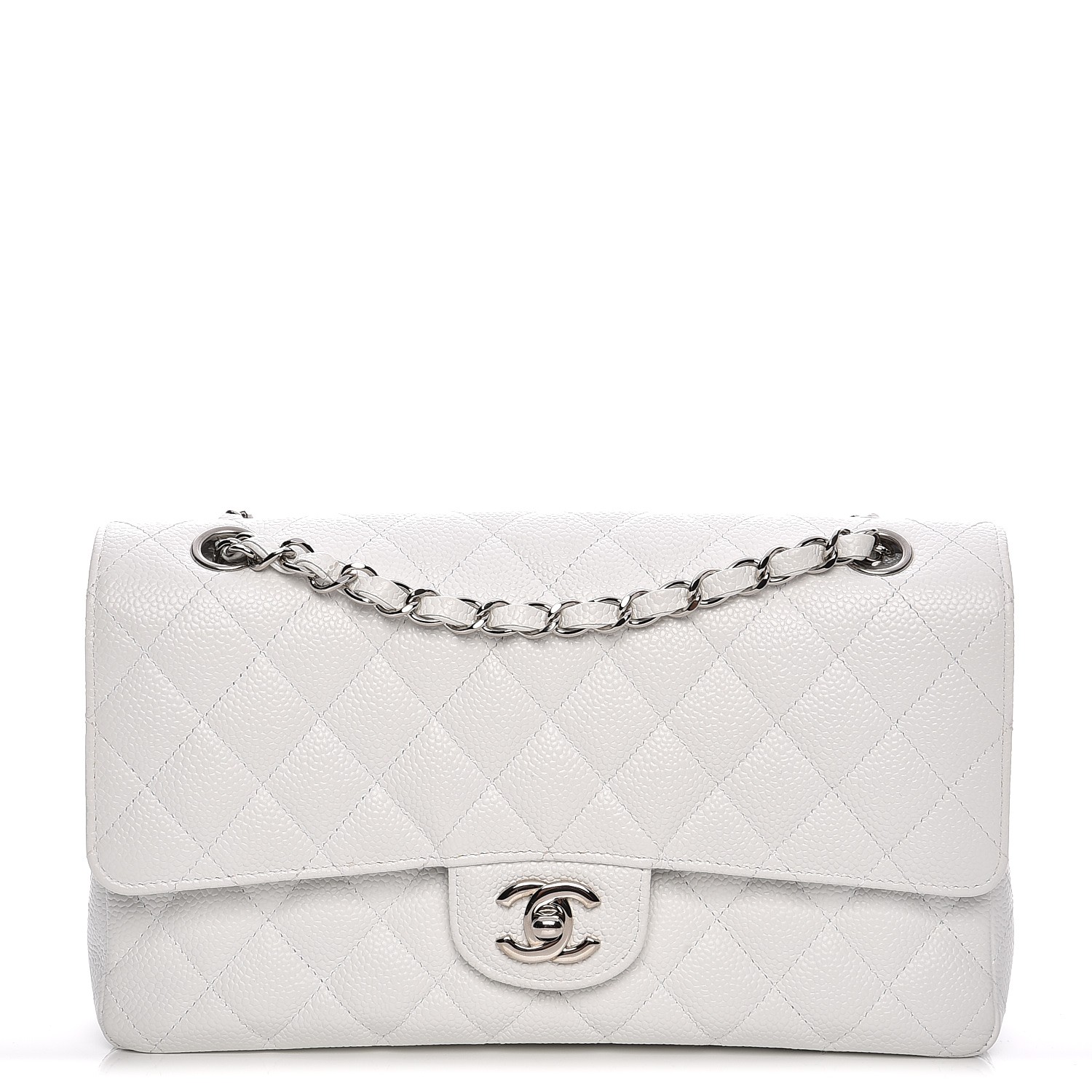 CHANEL Caviar Quilted Medium Double Flap White 211634