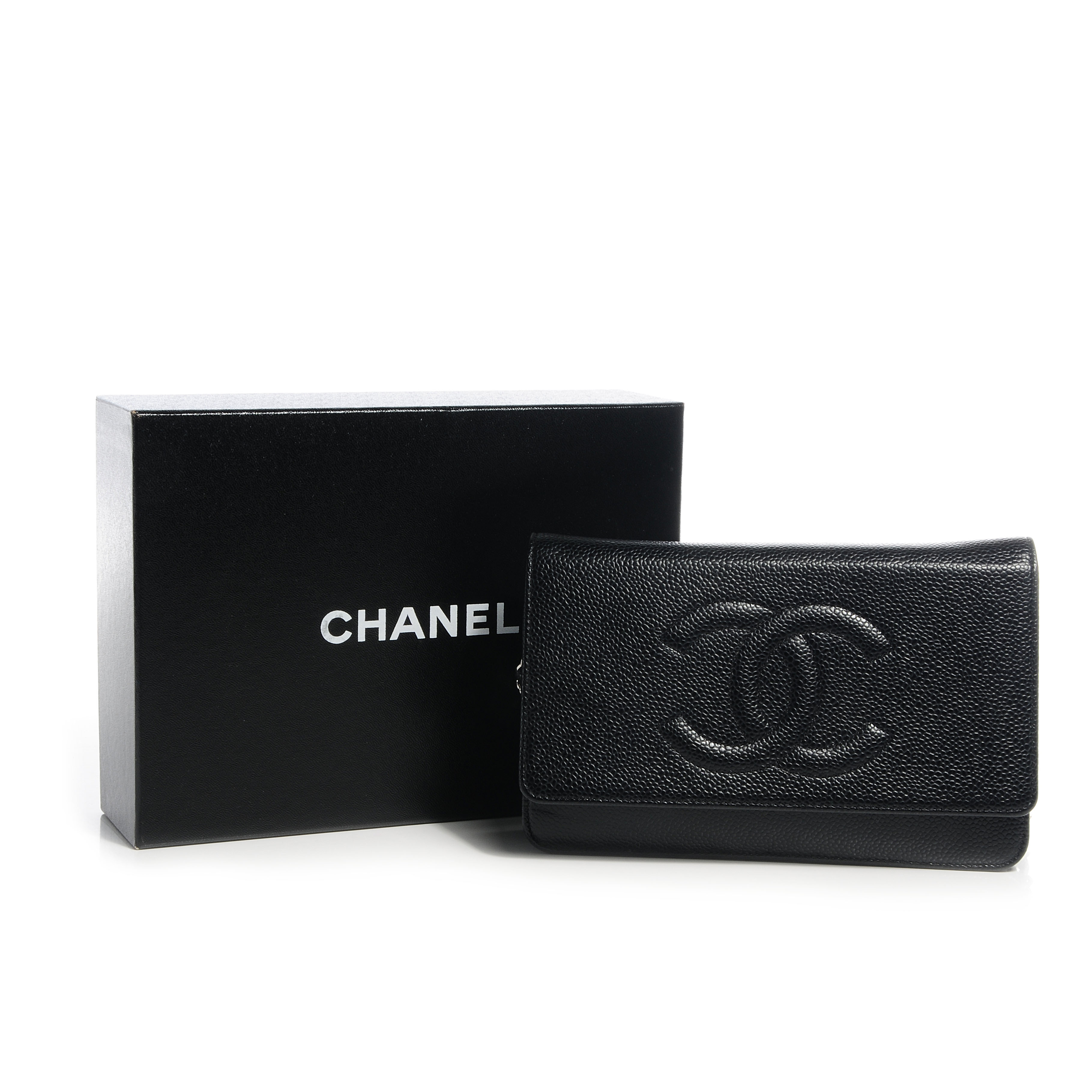 CHANEL Caviar Timeless CC Wallet on Chain WOC Black 66610