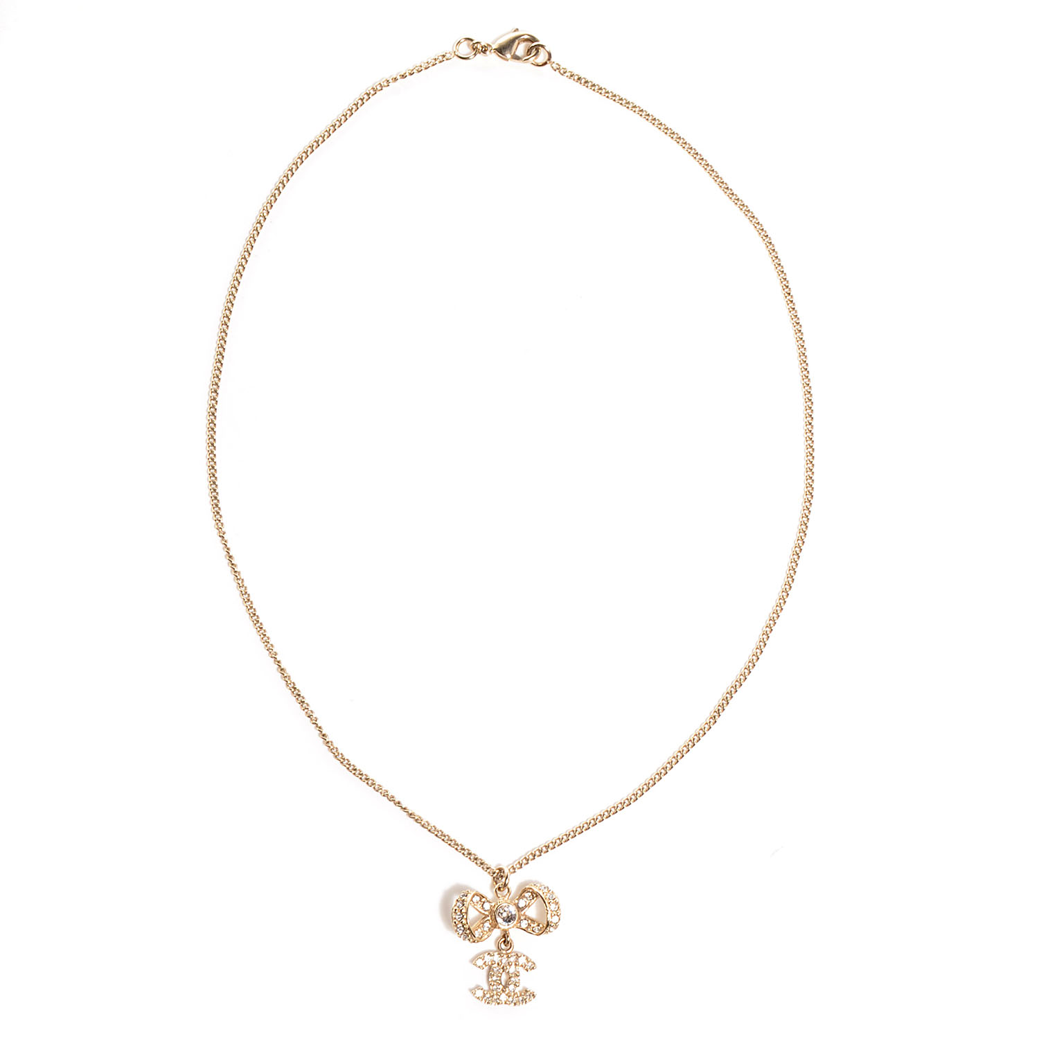 Chanel Crystal CC Bow Necklace Gold 77168