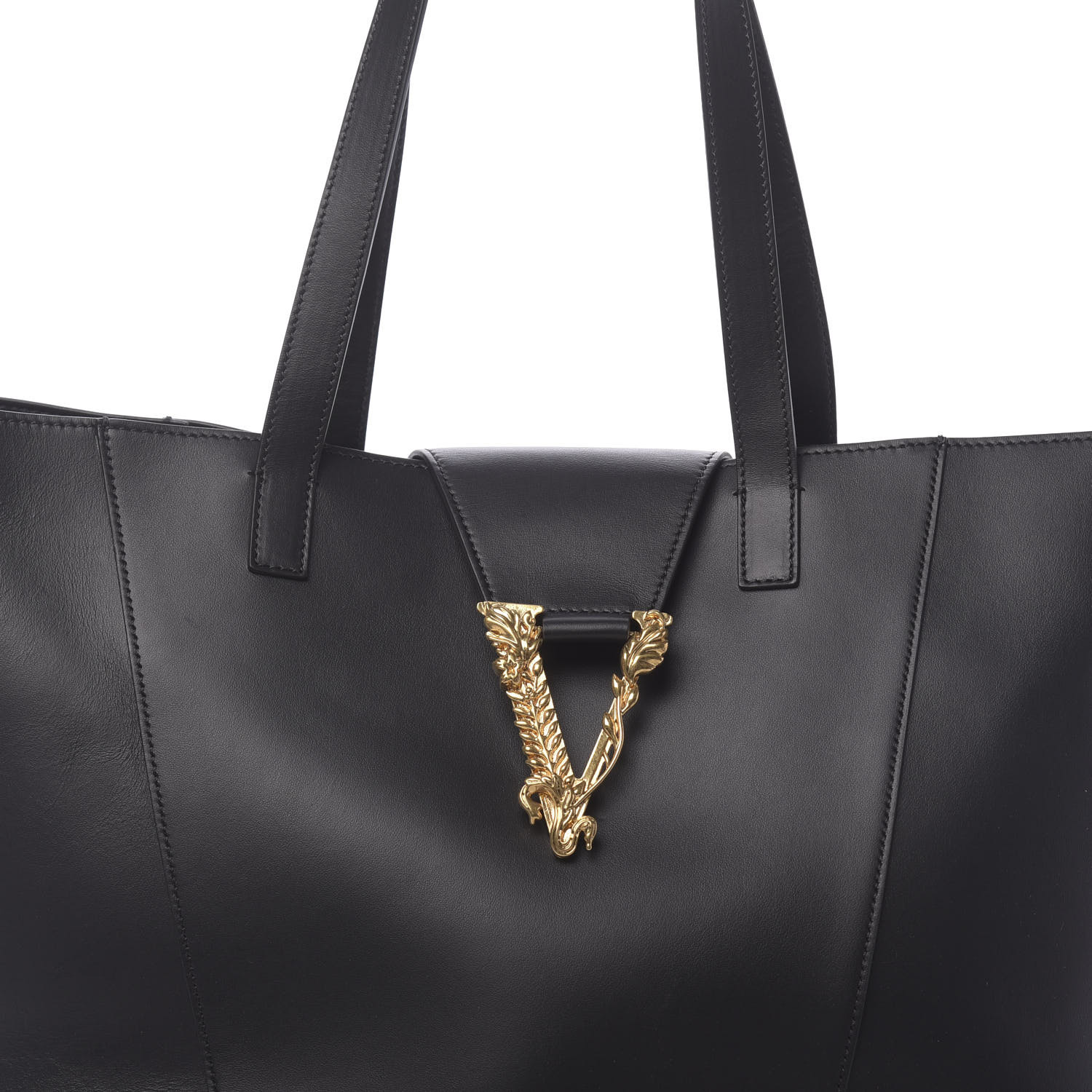 VERSACE Vitello Virtus V Tote Black 637777 | FASHIONPHILE