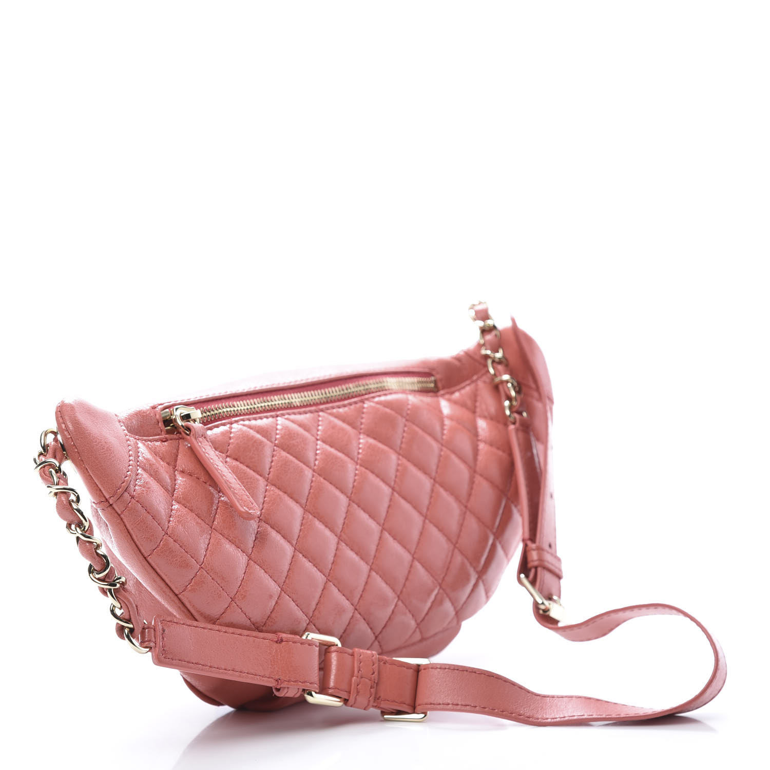 CHANEL Crumpled Glazed Lambskin Quilted Waist Bag Fanny Pack Pink ...