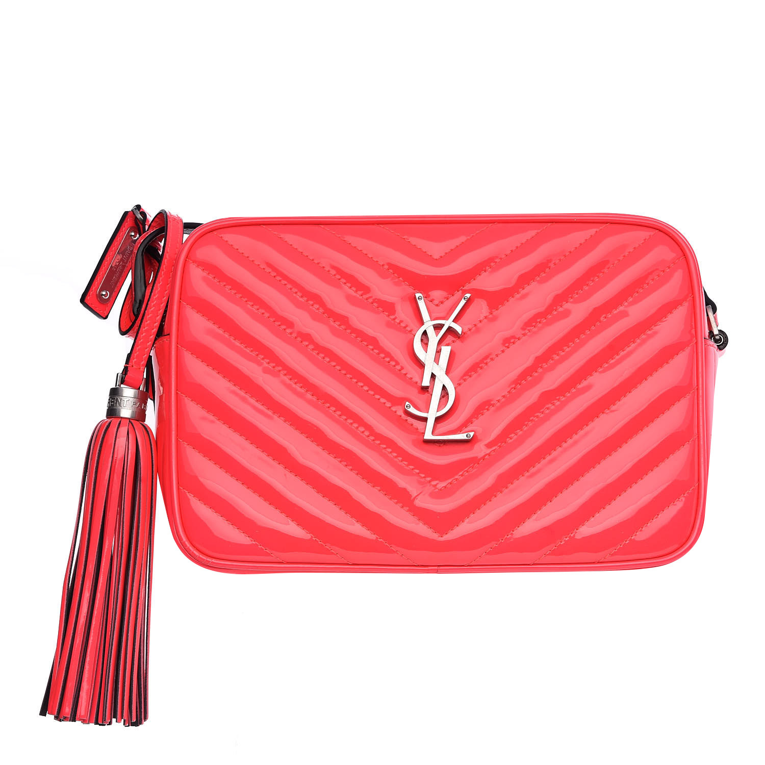 neon pink patent clutch bag