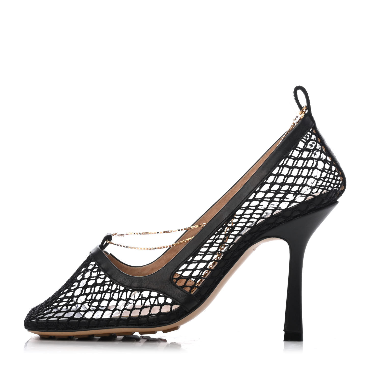 Bottega Veneta Mesh Calfskin Chain Stretch Pumps 35 Black 8065 Fashionphile