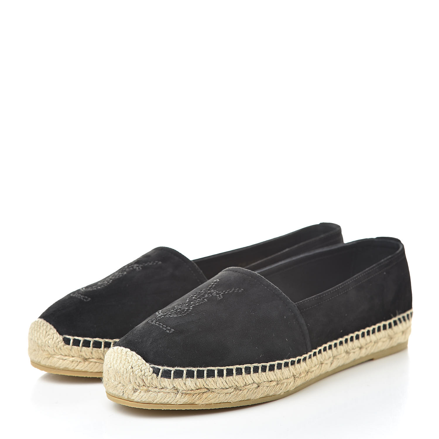 SAINT LAURENT Suede Monogram Espadrilles 37.5 Black 517071