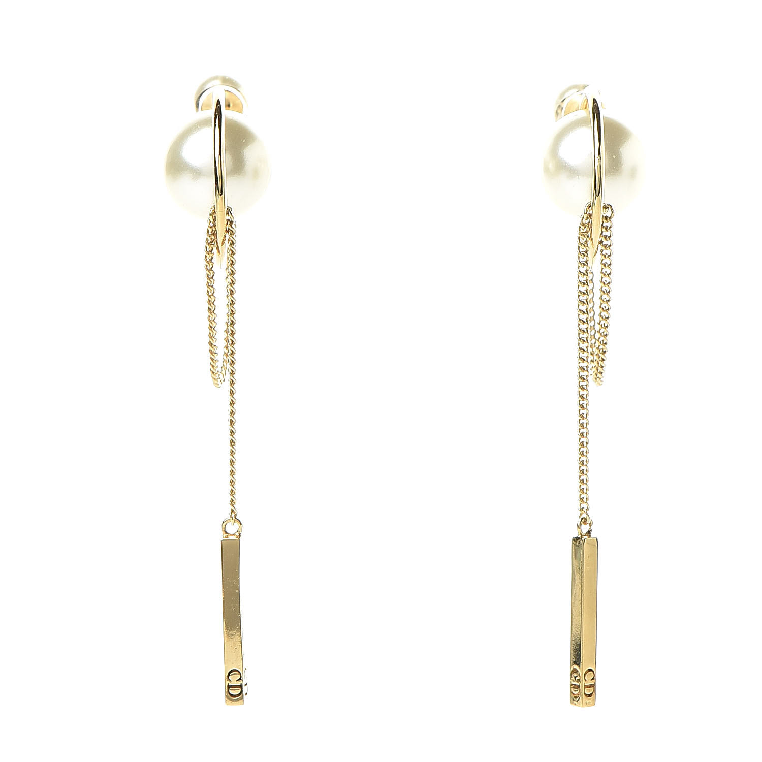 CHRISTIAN DIOR Pearl Tribales Dangle Chain Earrings Gold 507319 ...