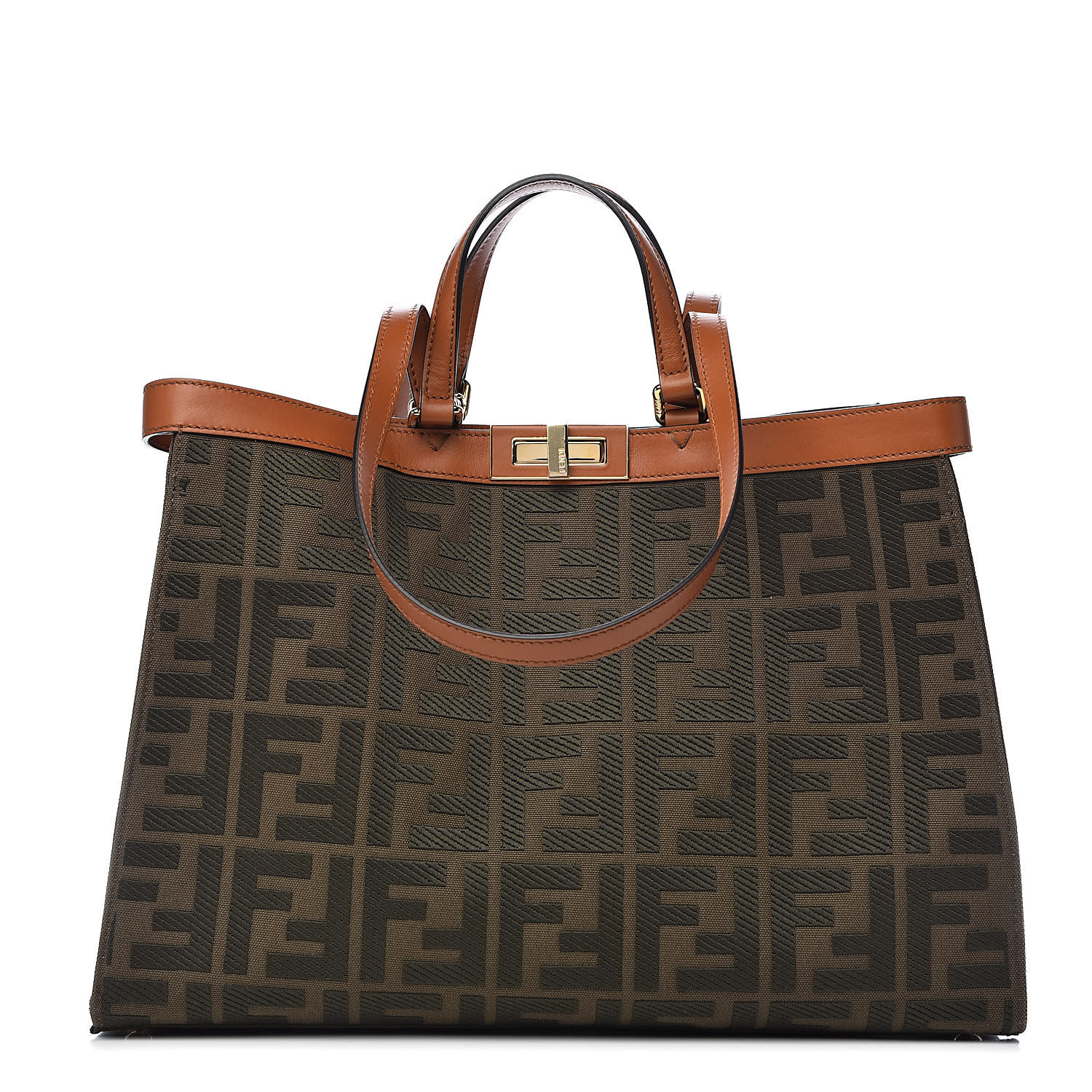 FENDI Canvas Calfskin FF Woven Medium Peekaboo X-Tote Amazzonia 517416 ...