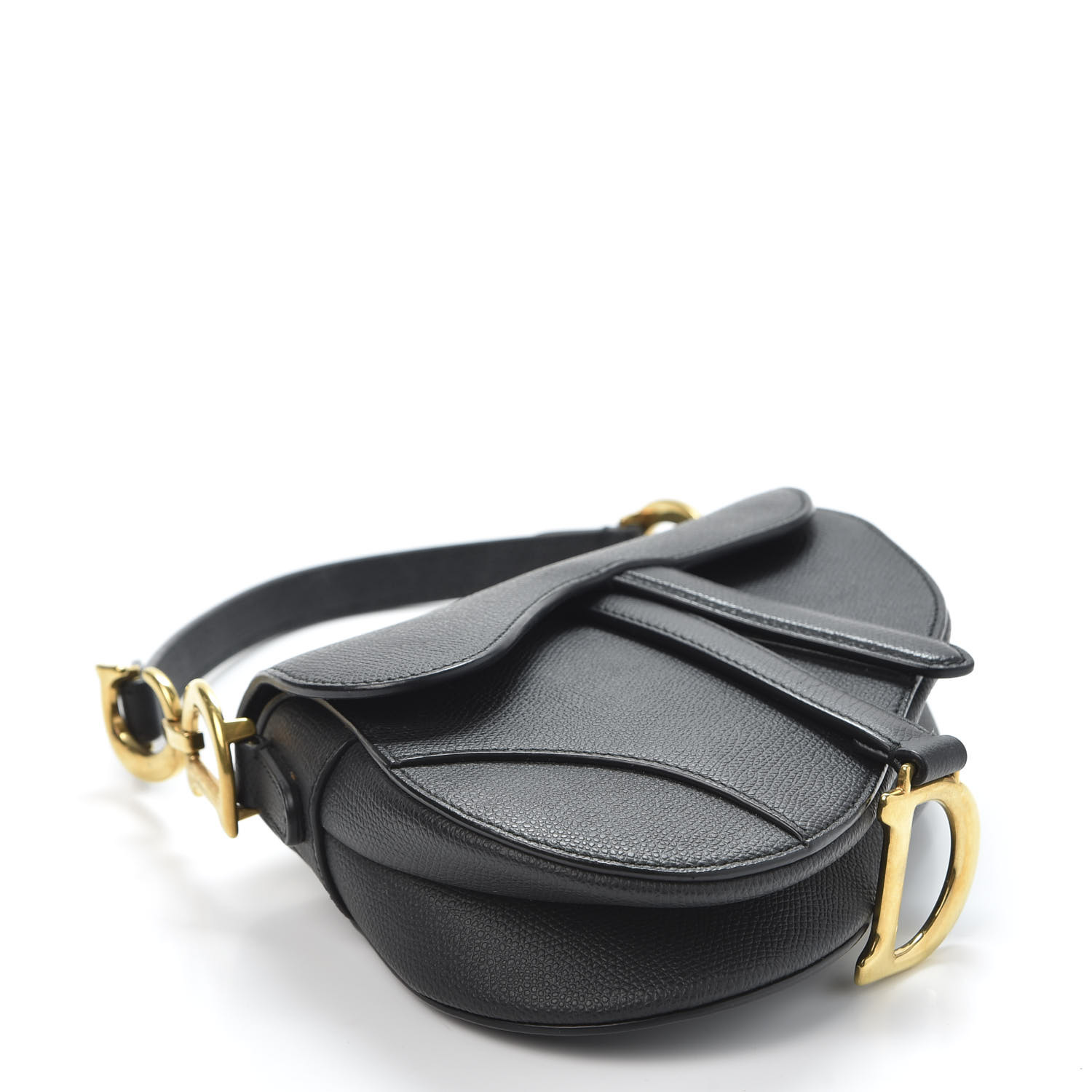 CHRISTIAN DIOR Grained Calfskin Mini Saddle Bag Black 594343