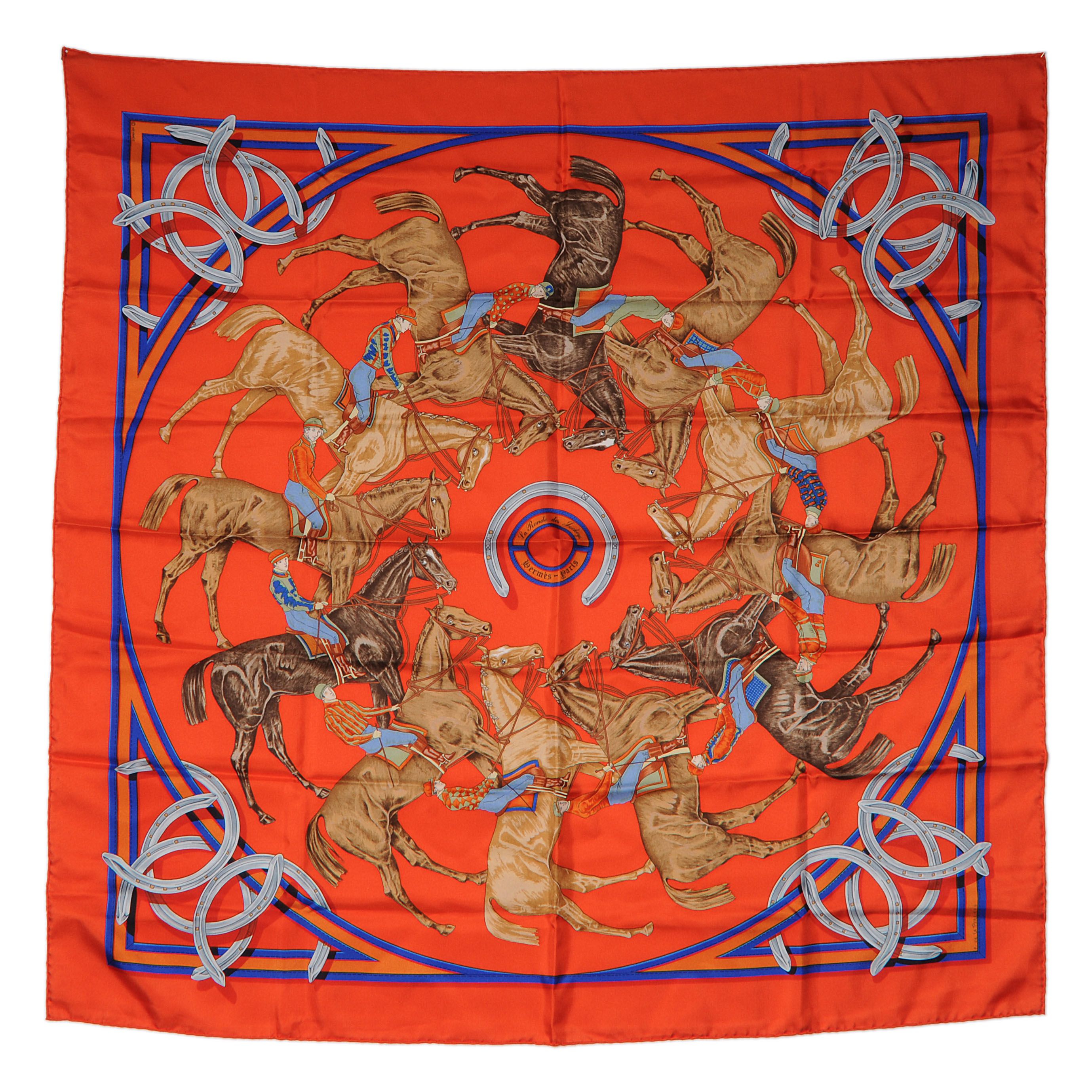 HERMES Silk La Ronde Des Jockeys Scarf 90 Orange 64910 | FASHIONPHILE