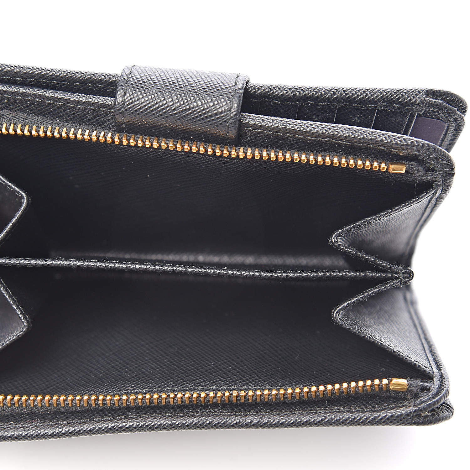 PRADA Saffiano Metal Compact Wallet Black 544792 | FASHIONPHILE