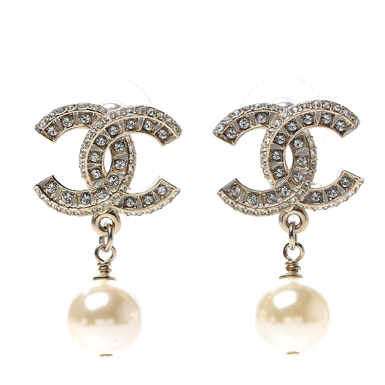 CHANEL Crystal Pearl CC Drop Earrings Gold 542062