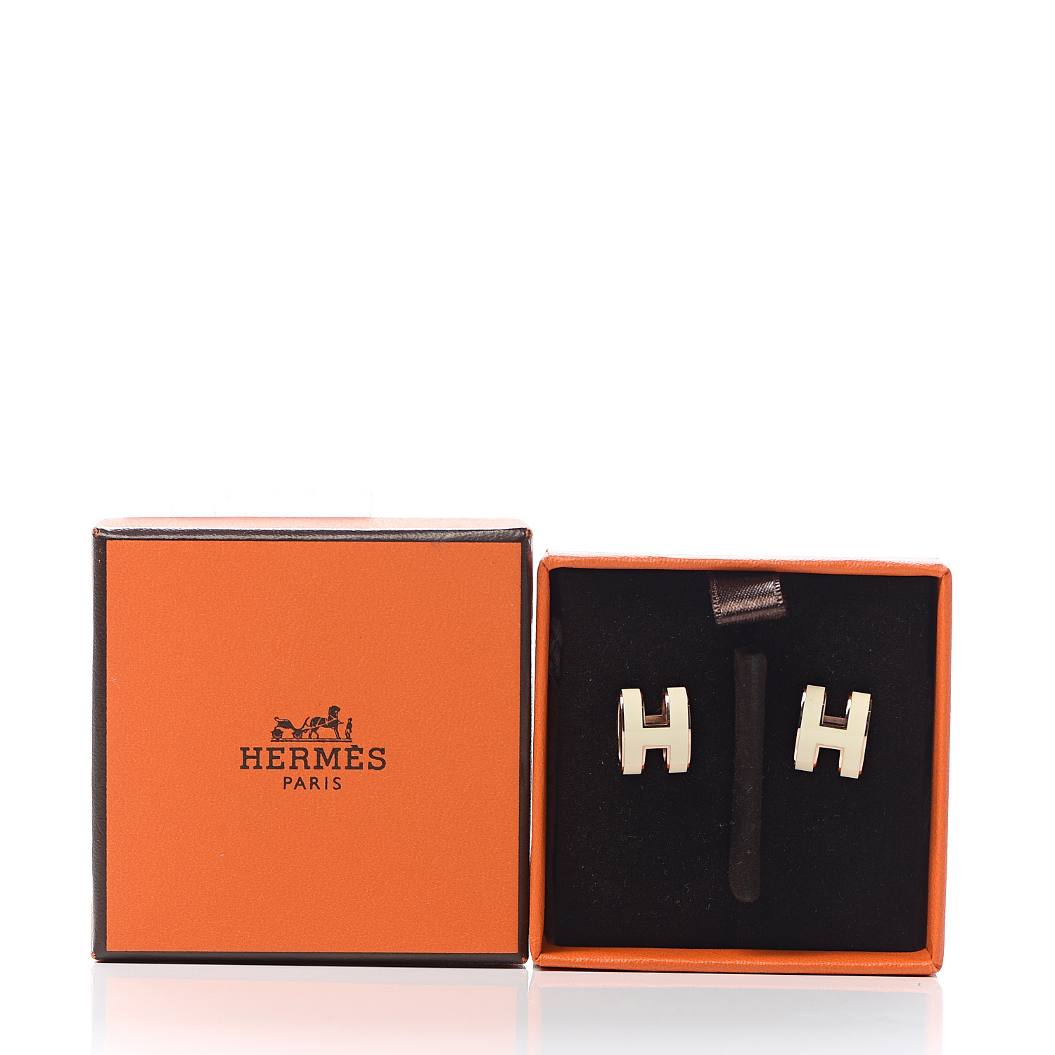 HERMES Rose Gold Lacquered Pop H Earrings Ecru 544720