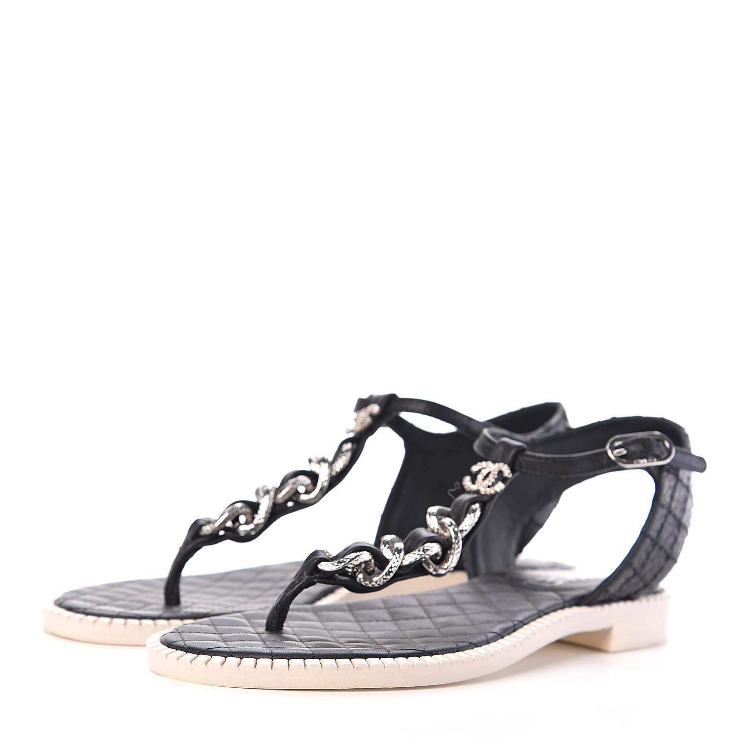 chanel black thong sandals cc logo