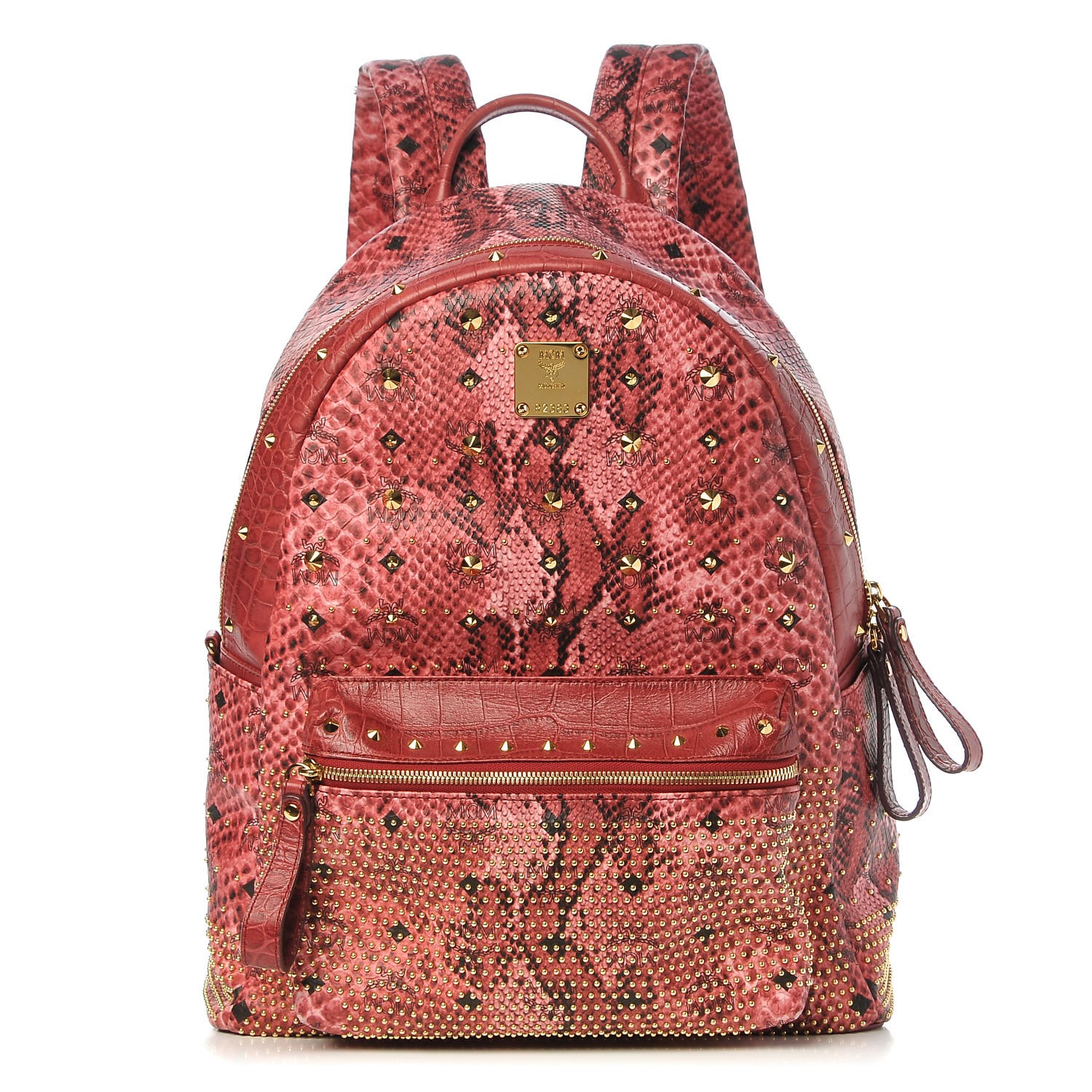 red mcm backpack