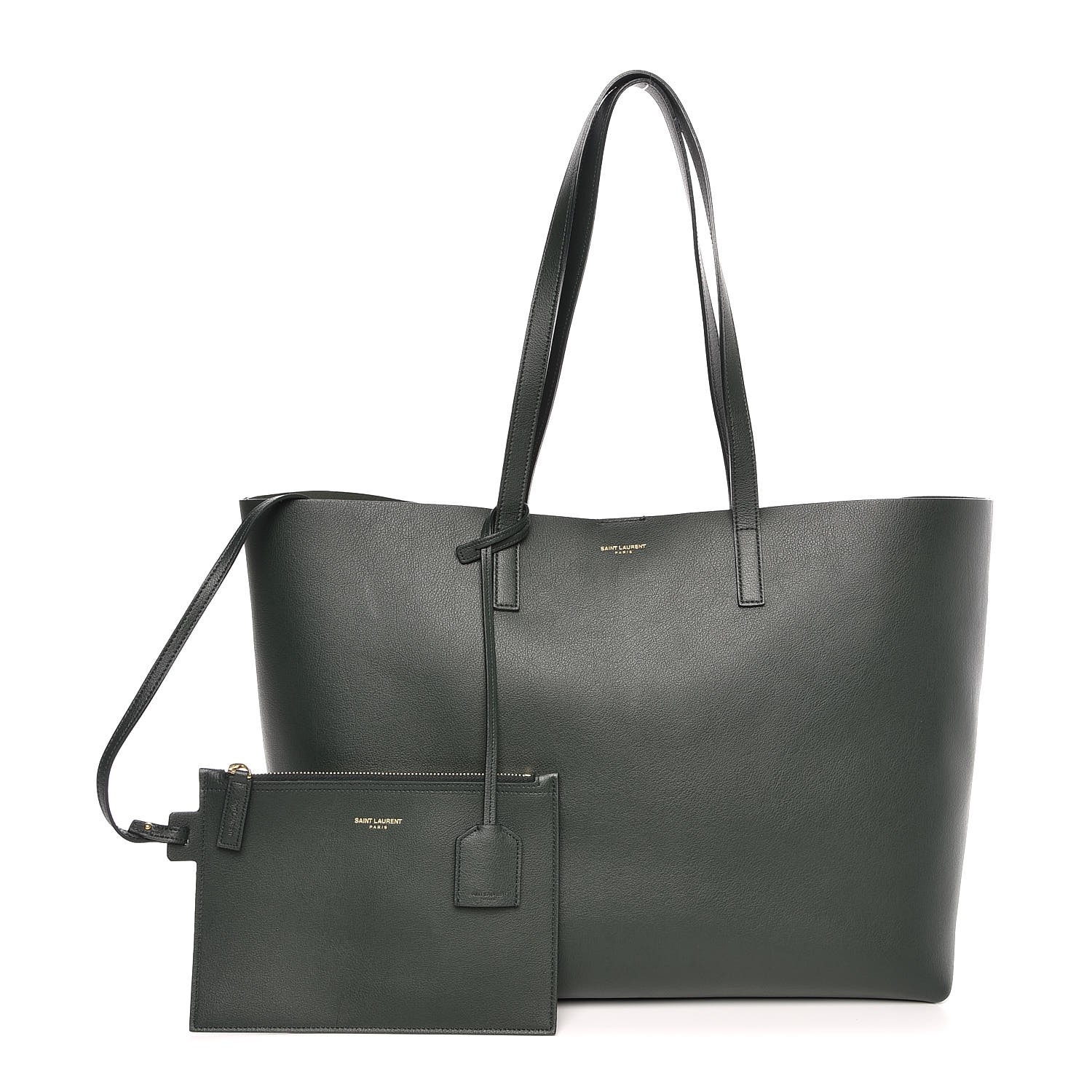 SAINT LAURENT Calfskin Large Shopping Tote Dark Green 331159