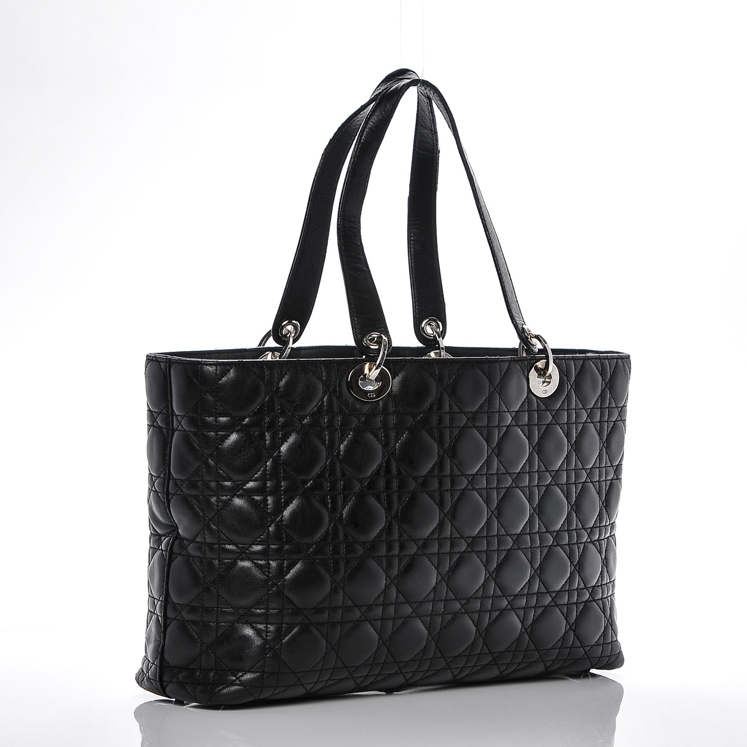 CHRISTIAN DIOR Lambskin Cannage Large Lady Dior Shopper Tote Black 185982