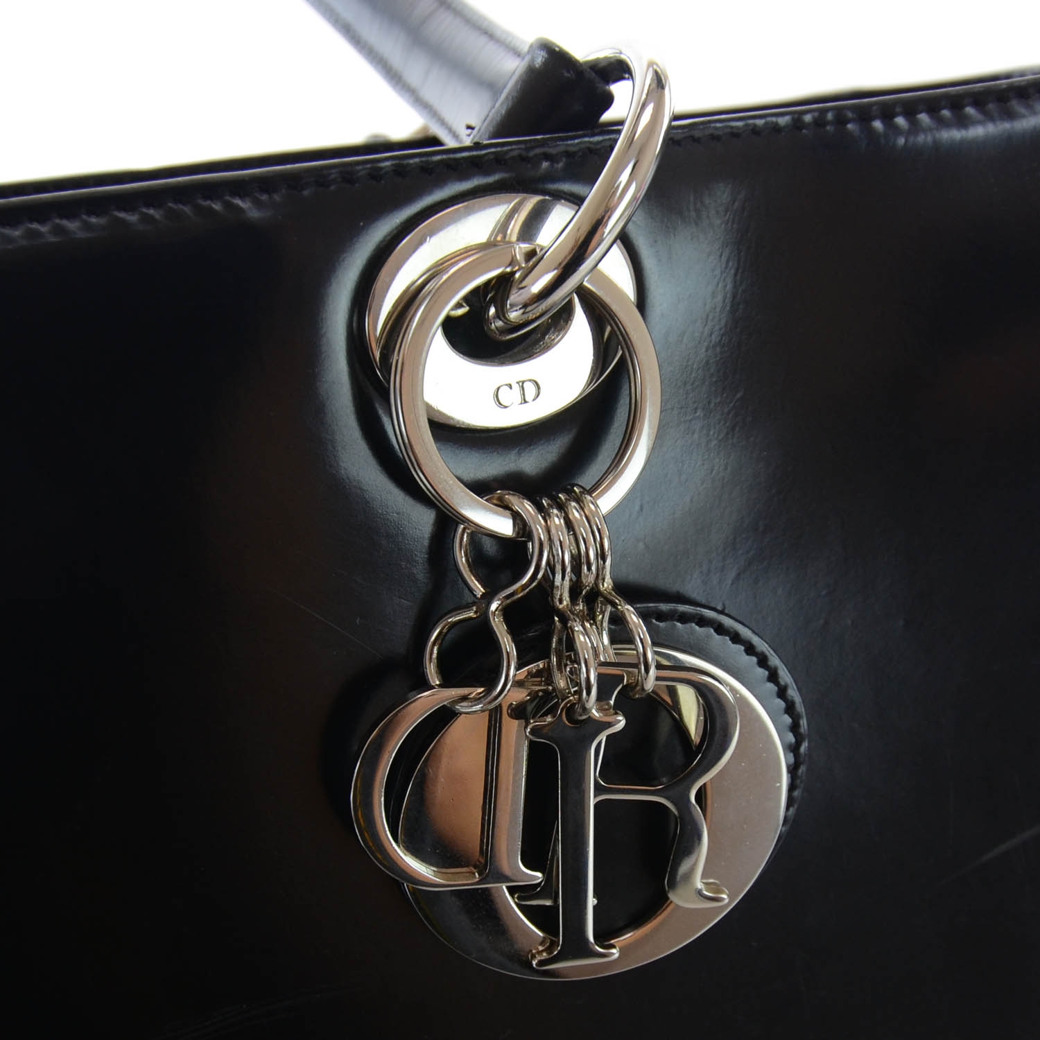 CHRISTIAN DIOR Patent Lady Dior Shoulder Bag Black 37741