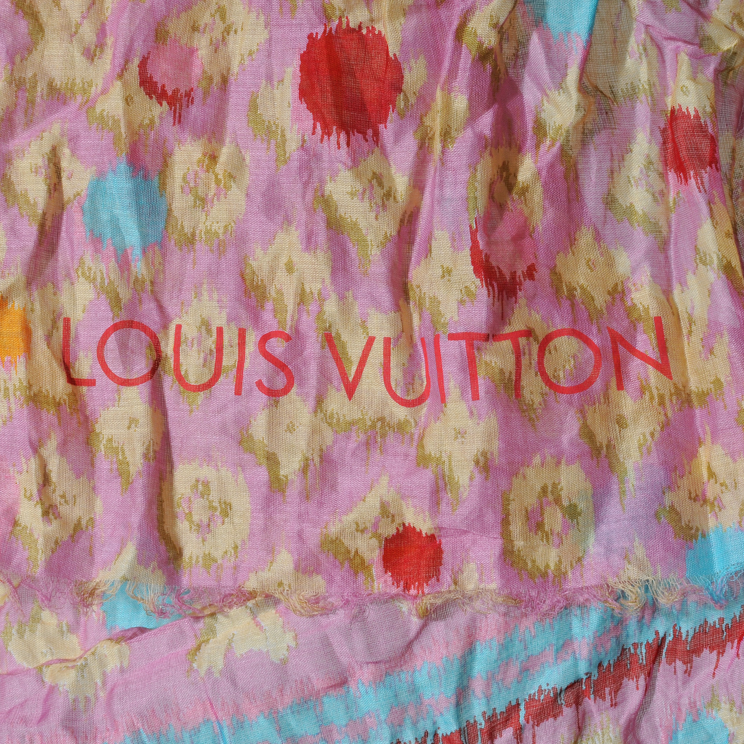 LOUIS VUITTON Cotton Monogram Ikat Pareo Scarf Rose 39529