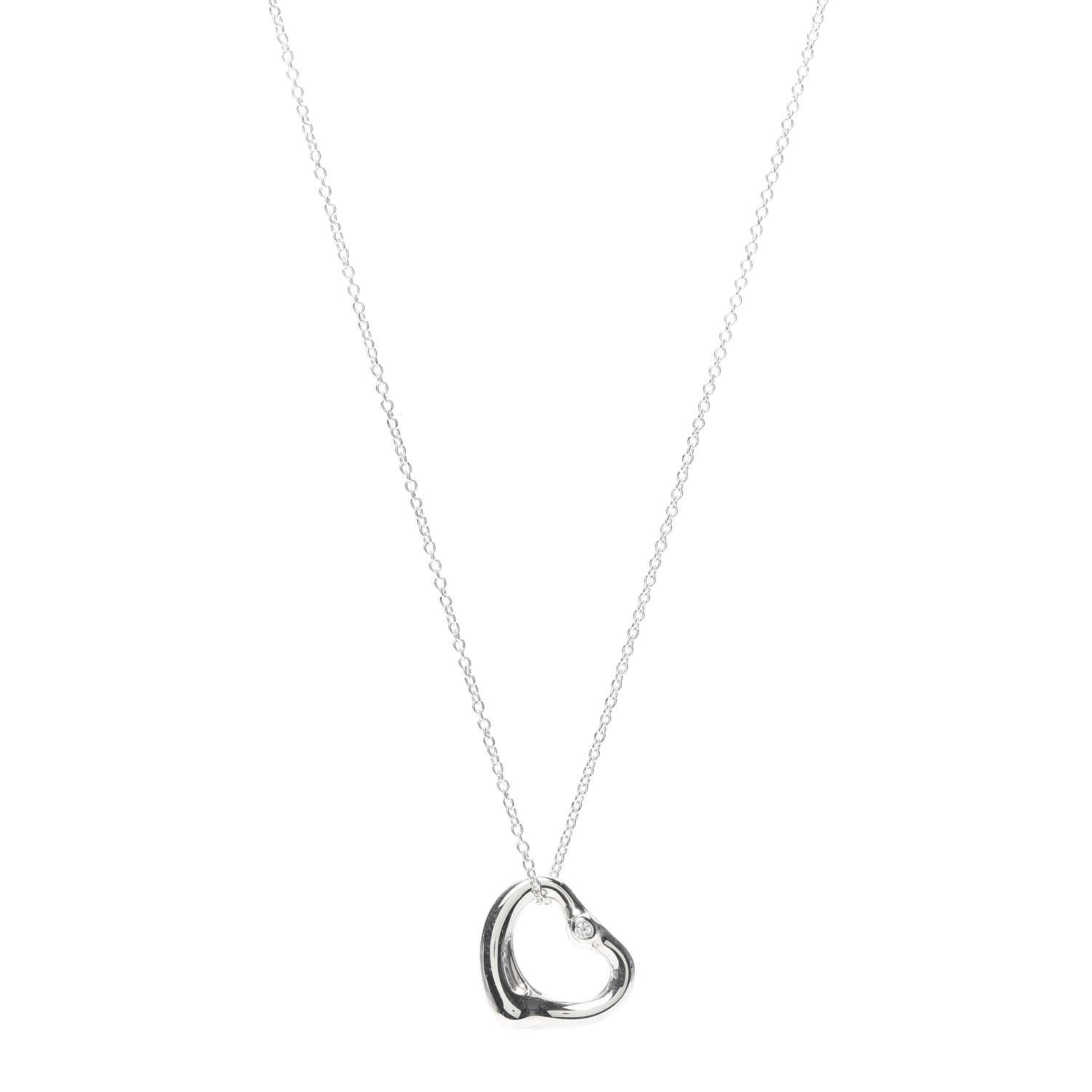 Tiffany Sterling Silver Diamond 16mm Elsa Peretti Open Heart Pendant Necklace Fashionphile