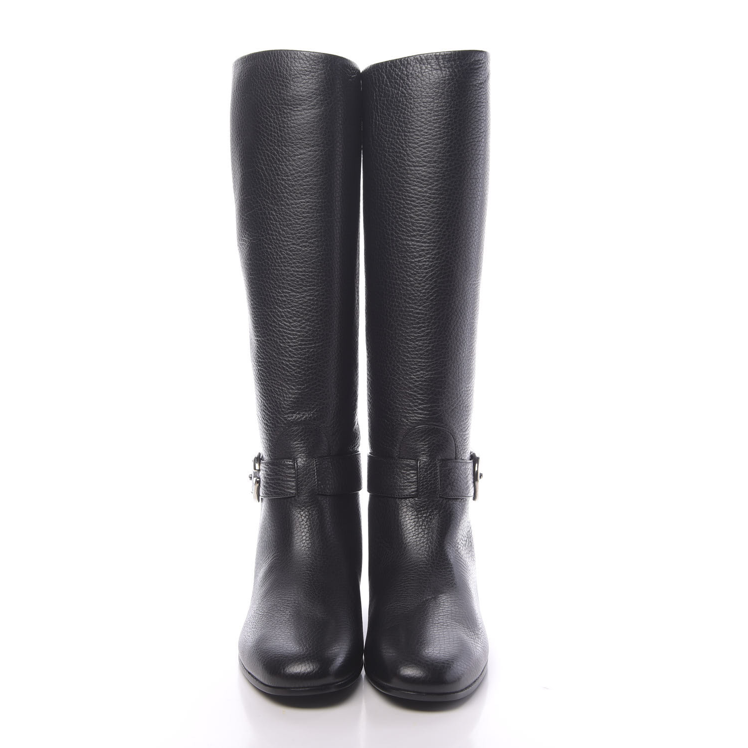 GUCCI Calfskin Interlocking G Sachalin Riding Boots 38.5 Black 673700 ...