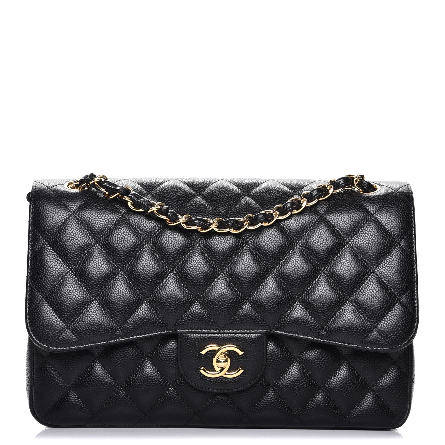 CHANEL Caviar Quilted Jumbo Double Flap Black 227403