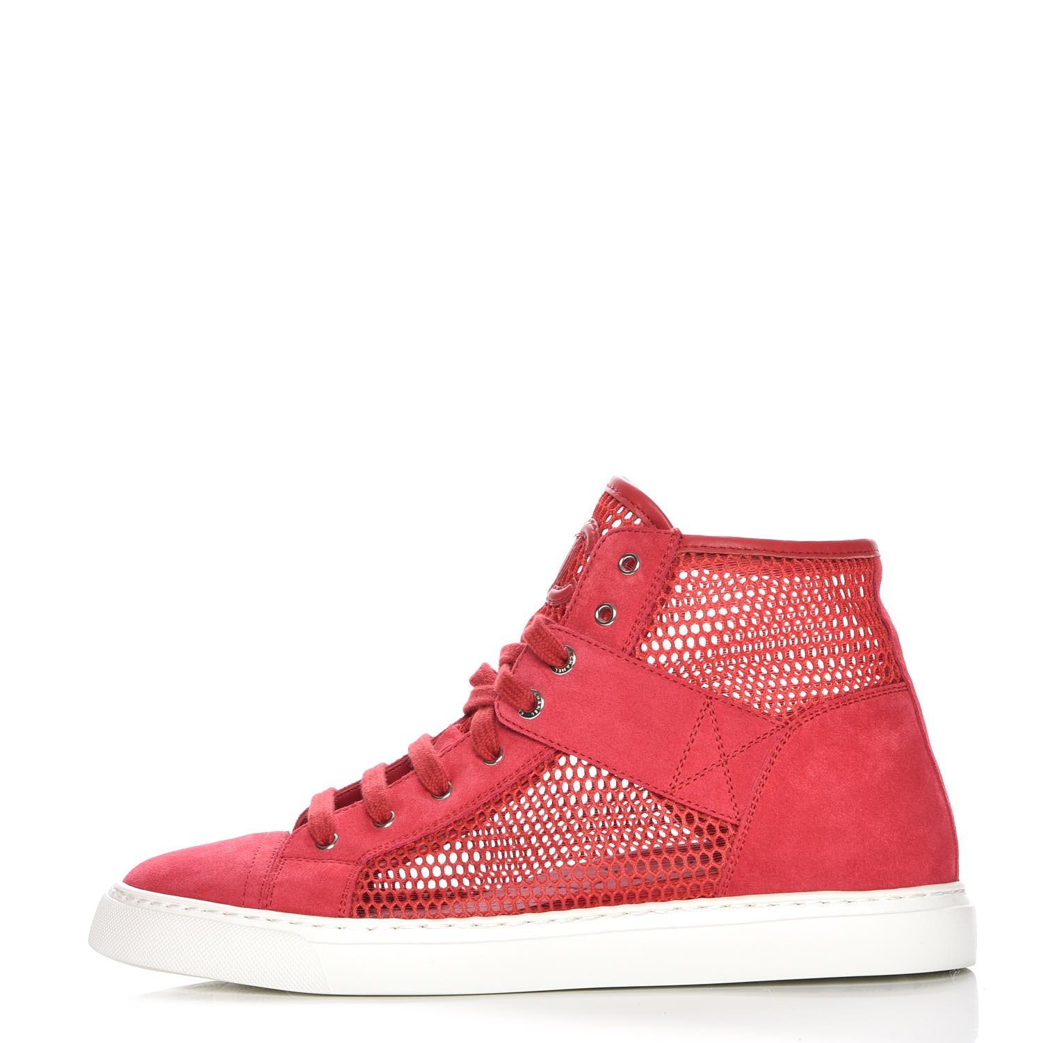 CHANEL Mesh Suede High Top Sneakers 38 Red 227398 | FASHIONPHILE