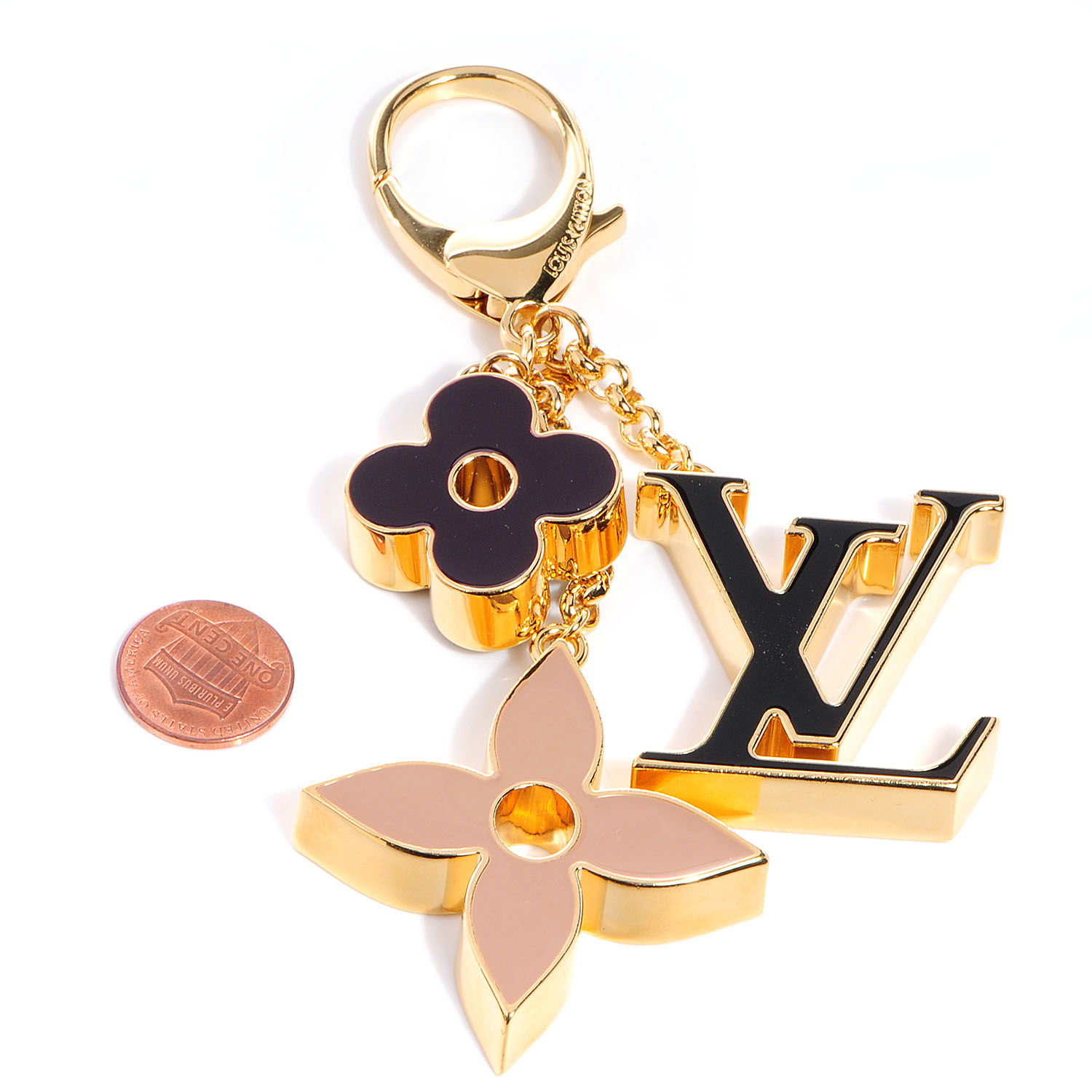 used Louis Vuitton Metal Enamel Fleur de Monogram Bag Charm Dore