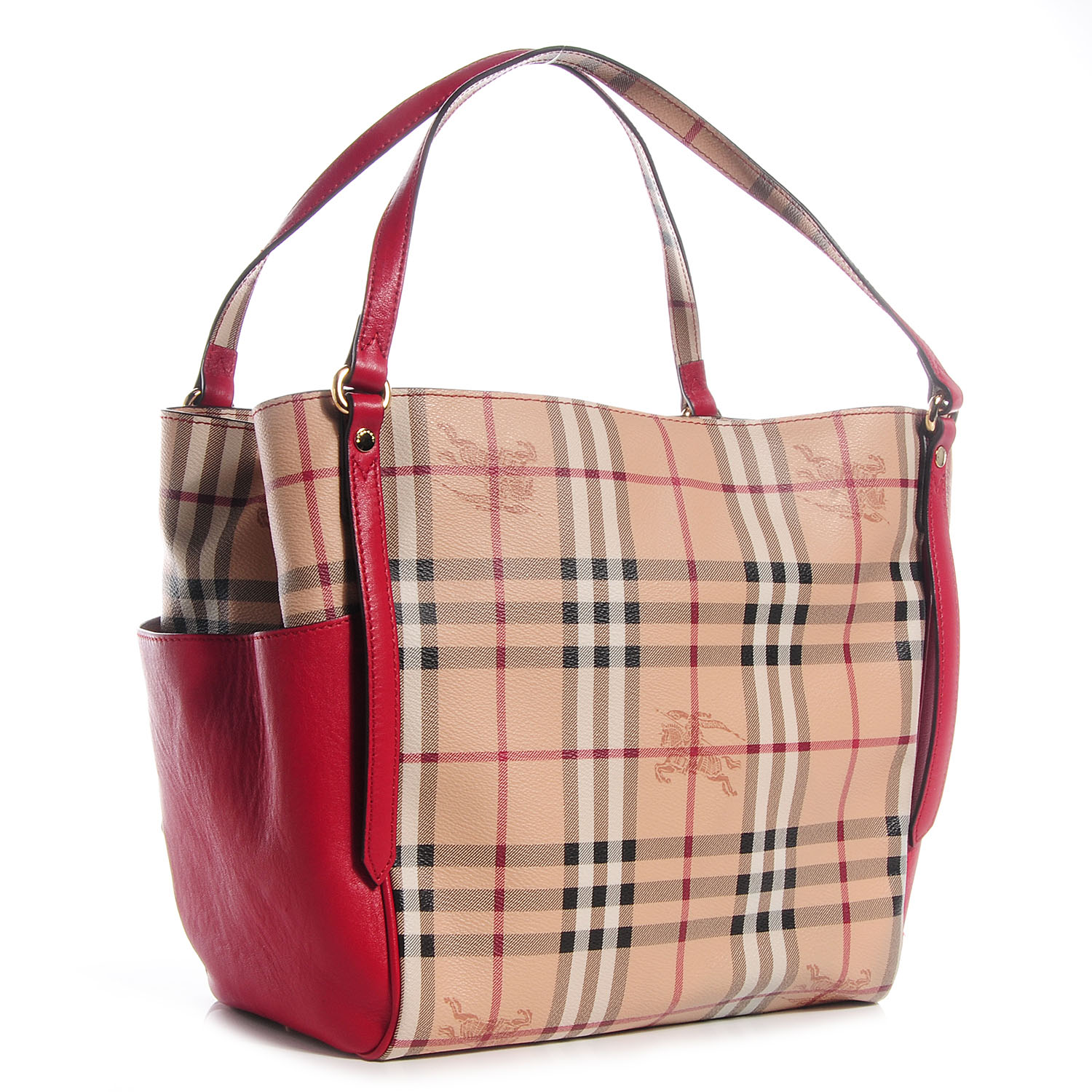 BURBERRY Haymarket Check Small Canterbury Tote Military Red 73815