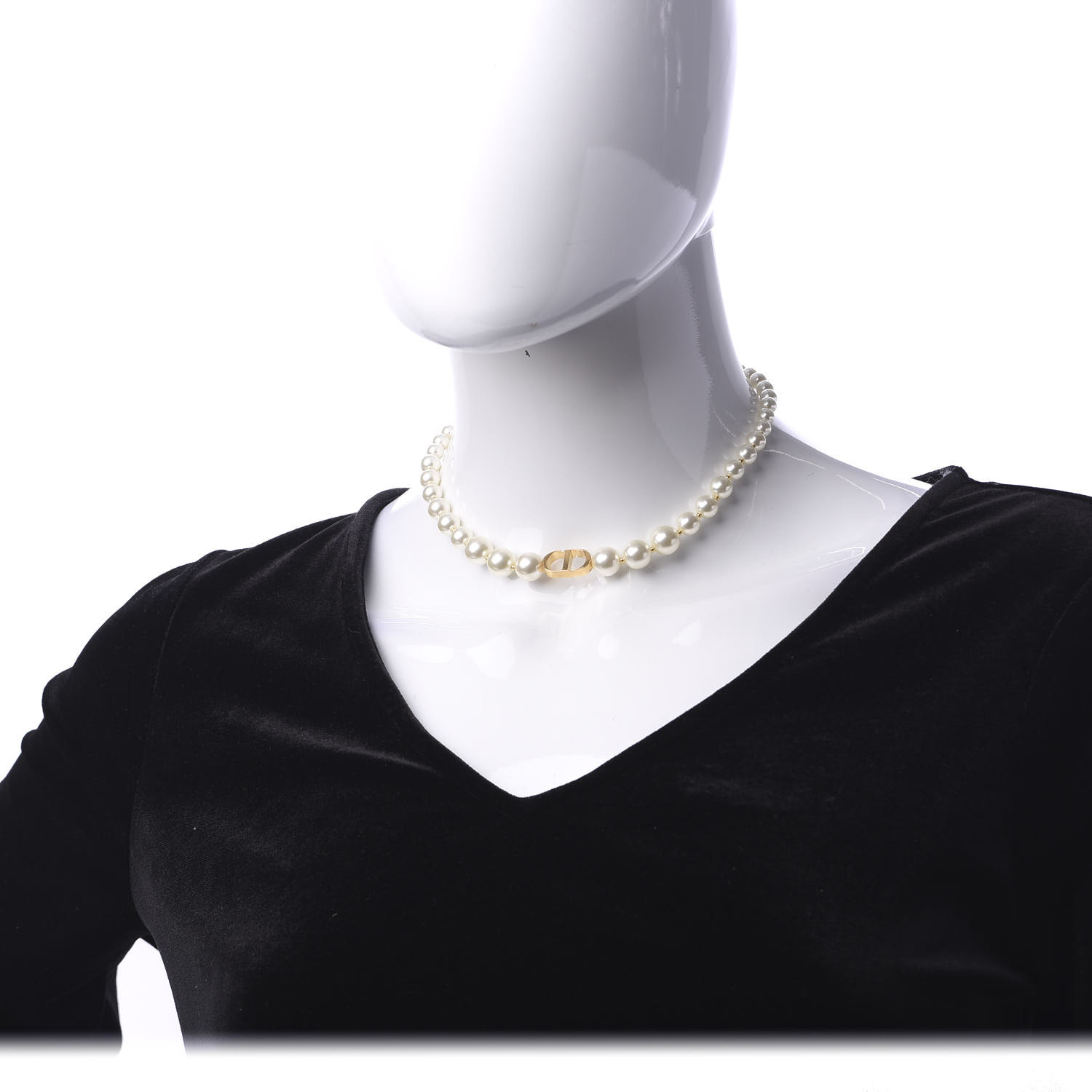 CHRISTIAN DIOR Pearl 30 Montaigne Choker Necklace Gold 610789