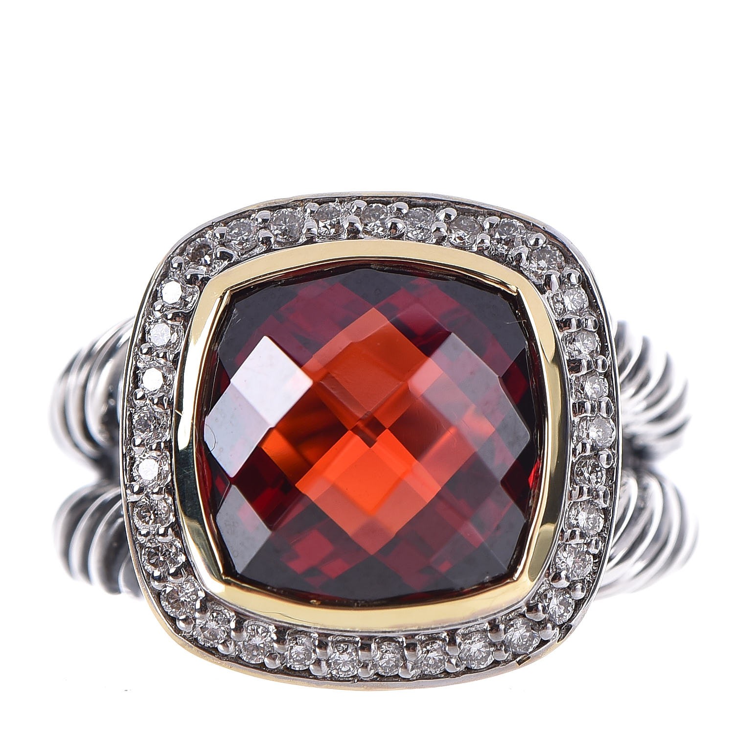 DAVID YURMAN Sterling Silver 18K Gold Garnet Diamond 11mm Albion Ring ...