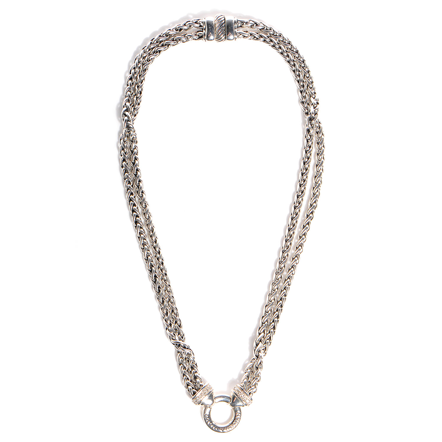 DAVID YURMAN Sterling Silver Pave Diamond Double Wheat Chain Necklace ...