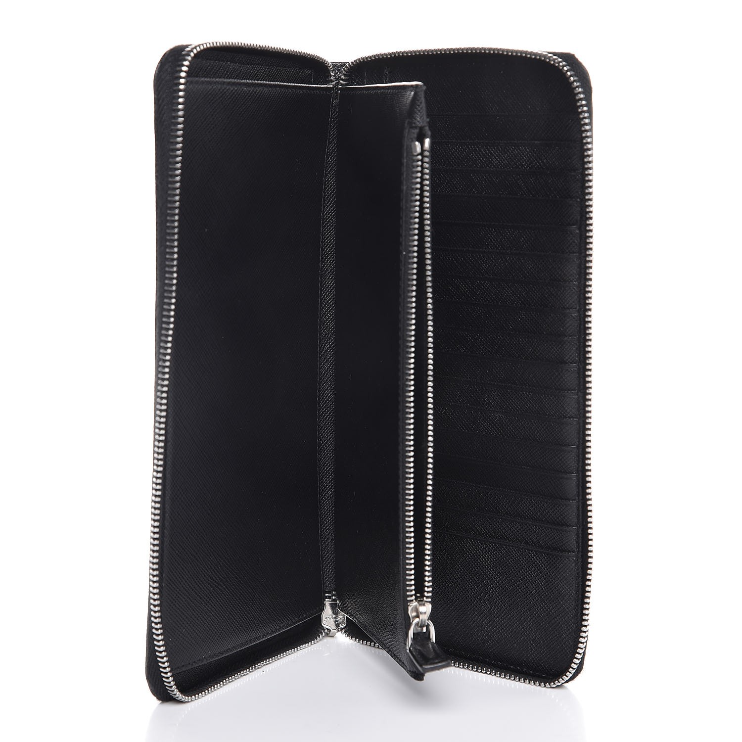 PRADA Saffiano Zip Around Portfolio Wallet Black 312587 | FASHIONPHILE