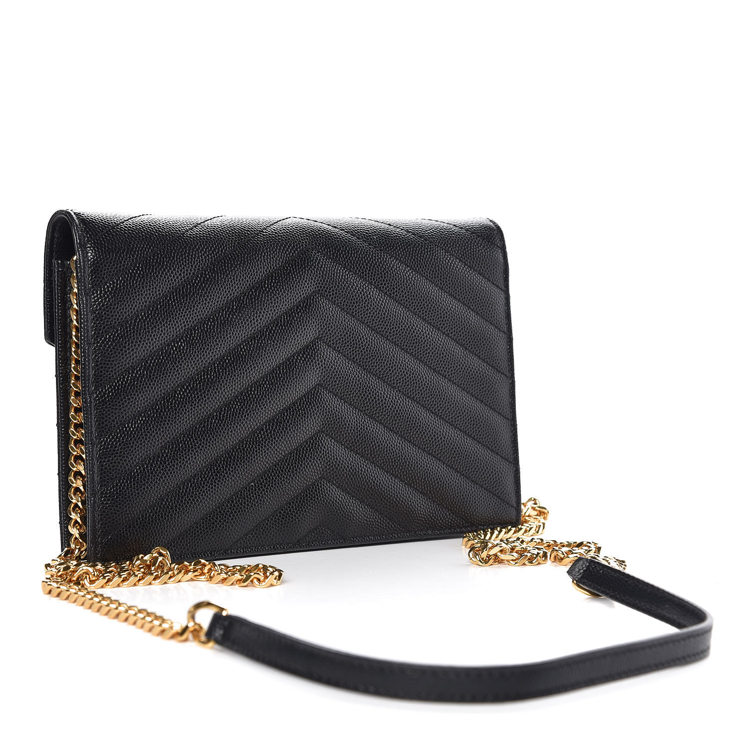 grain de poudre matelasse chevron monogram chain wallet black