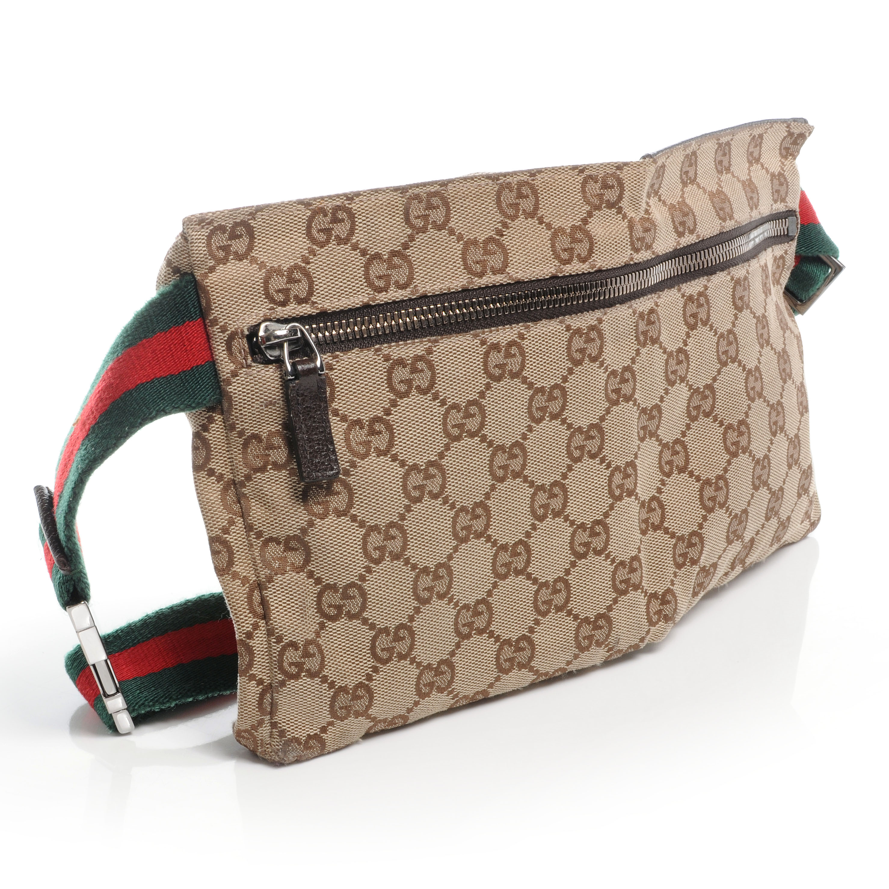 Gucci Gg Monogram Web Double Pocket Belt Bag Ebony 44080 Fashionphile