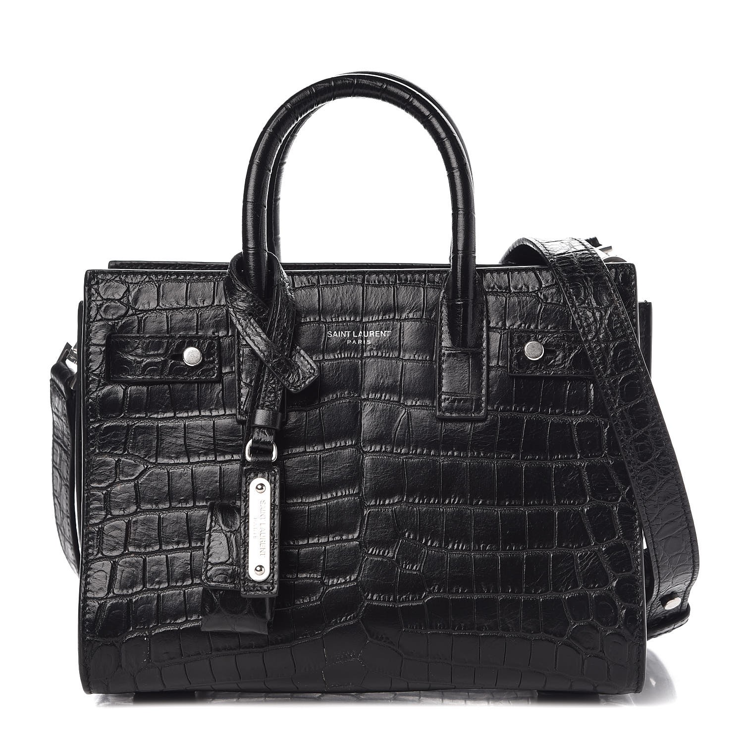 SAINT LAURENT Crocodile Embossed Calfskin Nano Sac De Jour Black 321604