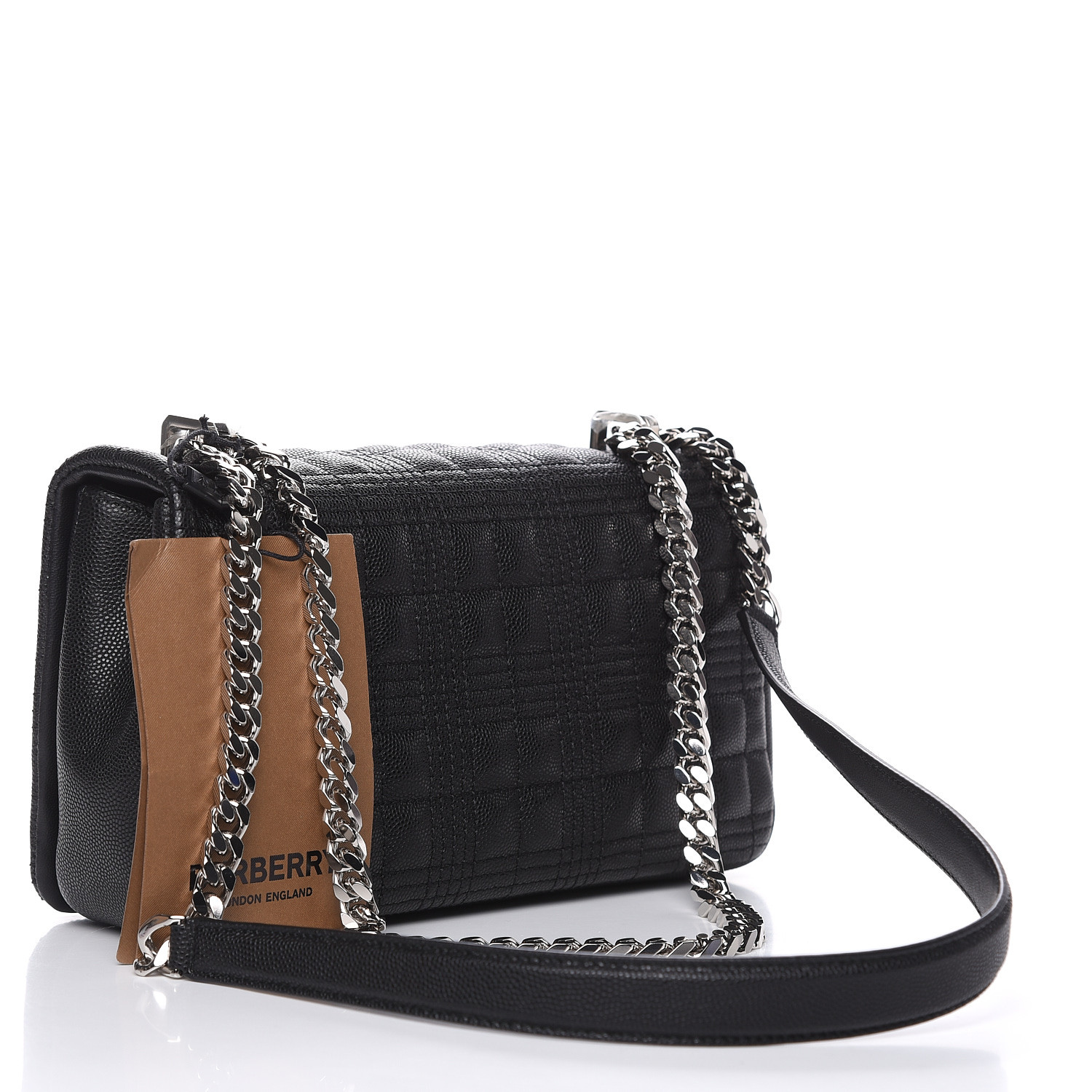 BURBERRY Grainy Calfskin Quilted Lola Bag Black 485074