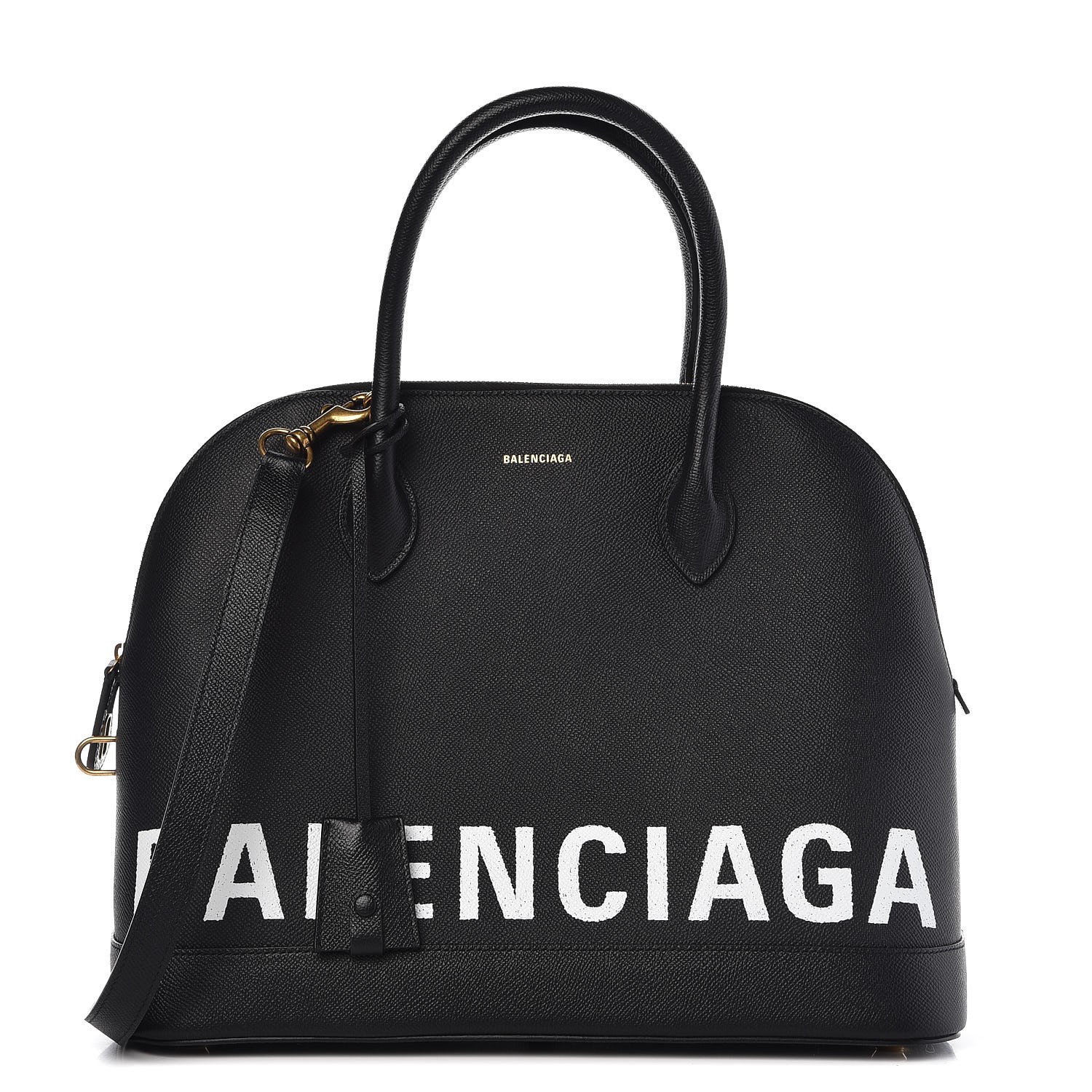 BALENCIAGA Grained Calfskin Ville Top Handle Bag M Black 303590