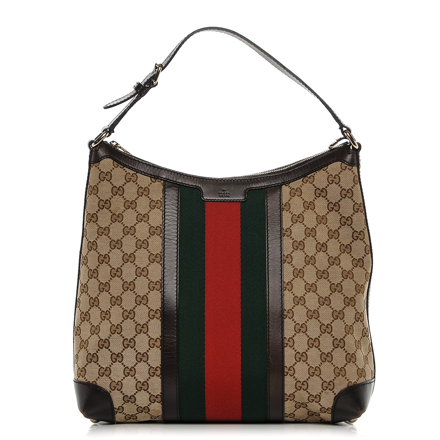 GUCCI Monogram Vintage Web Medium Hobo Dark Brown 189191 | FASHIONPHILE