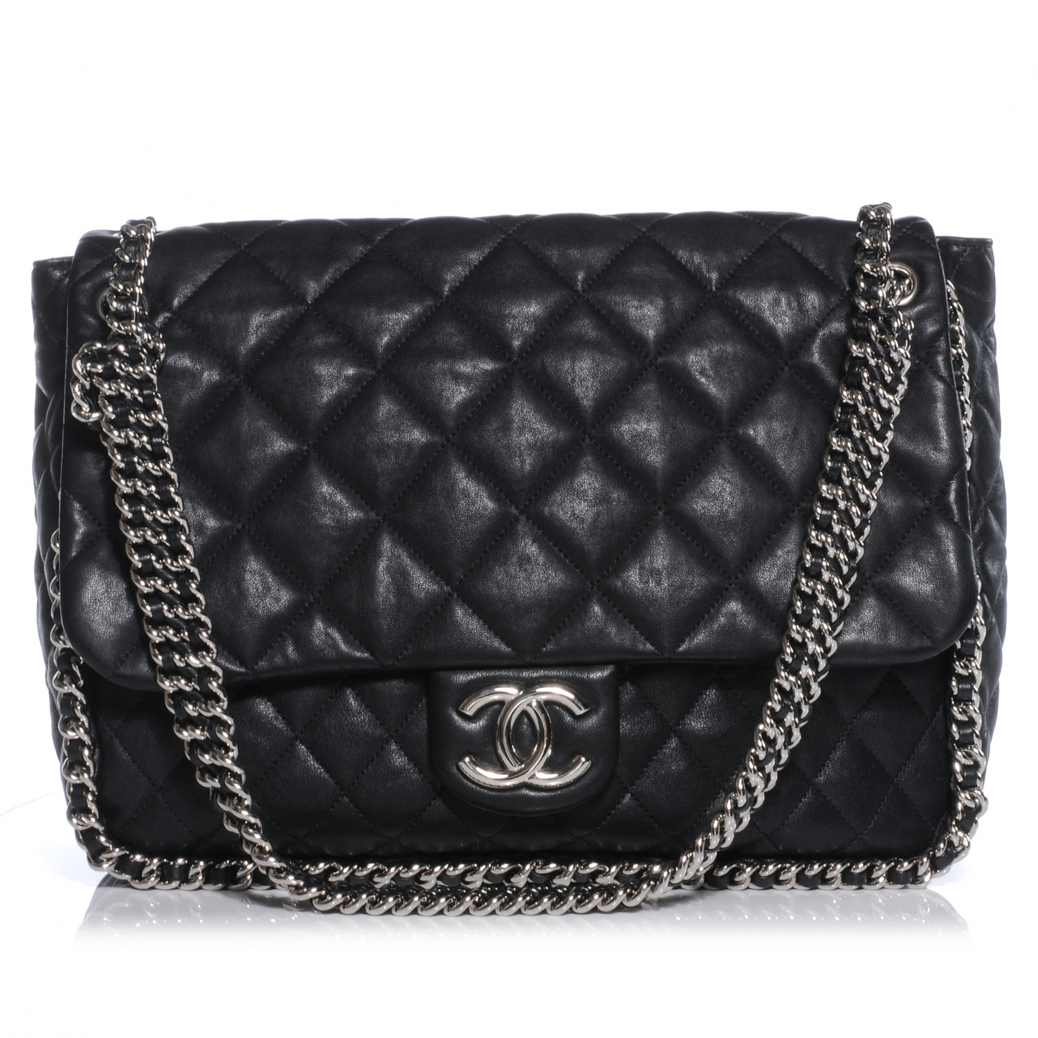 chanel black lambskin bag chunky chain price