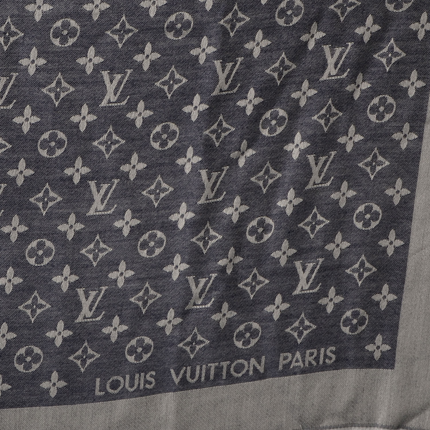 LOUIS VUITTON Wool Silk Monogram Denim Shawl Bleu 65514
