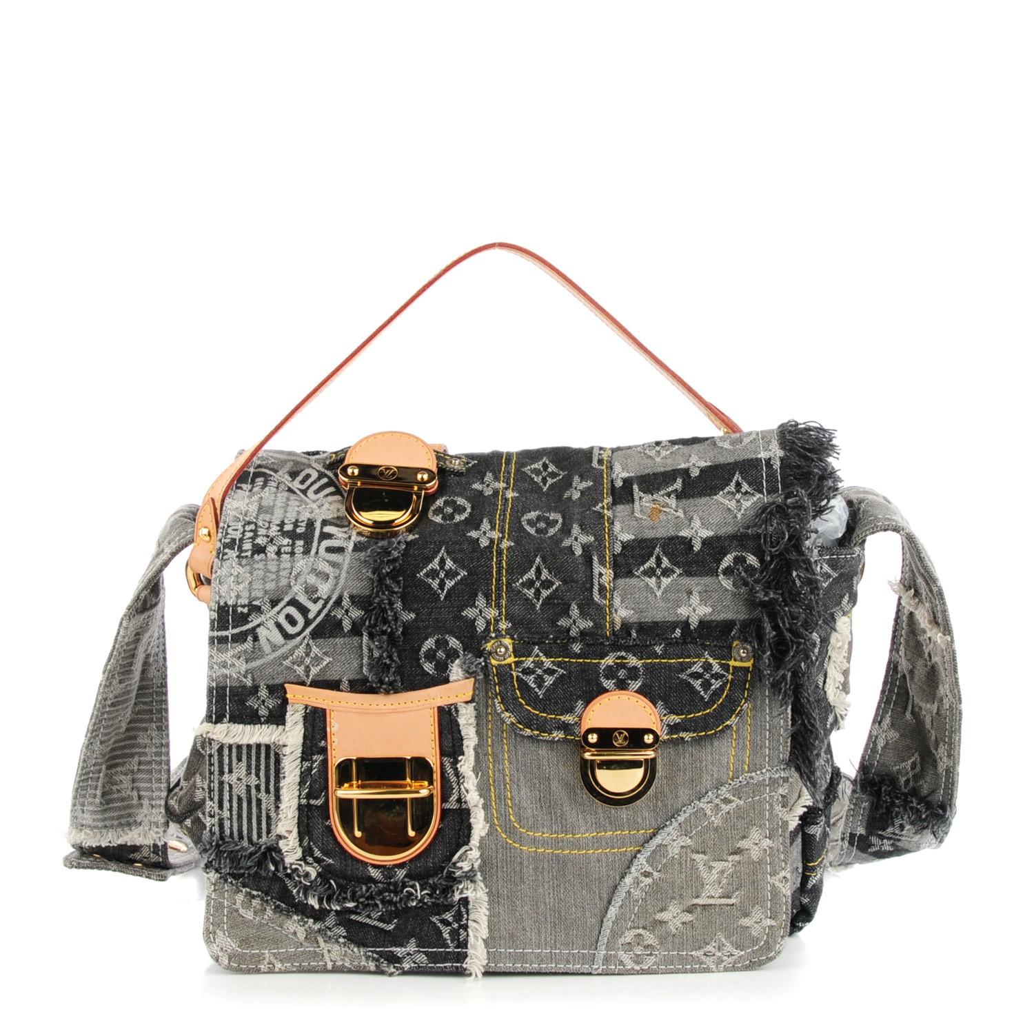 Louis Vuitton Denim Patchwork Posty Messenger Bag Gris 132543 