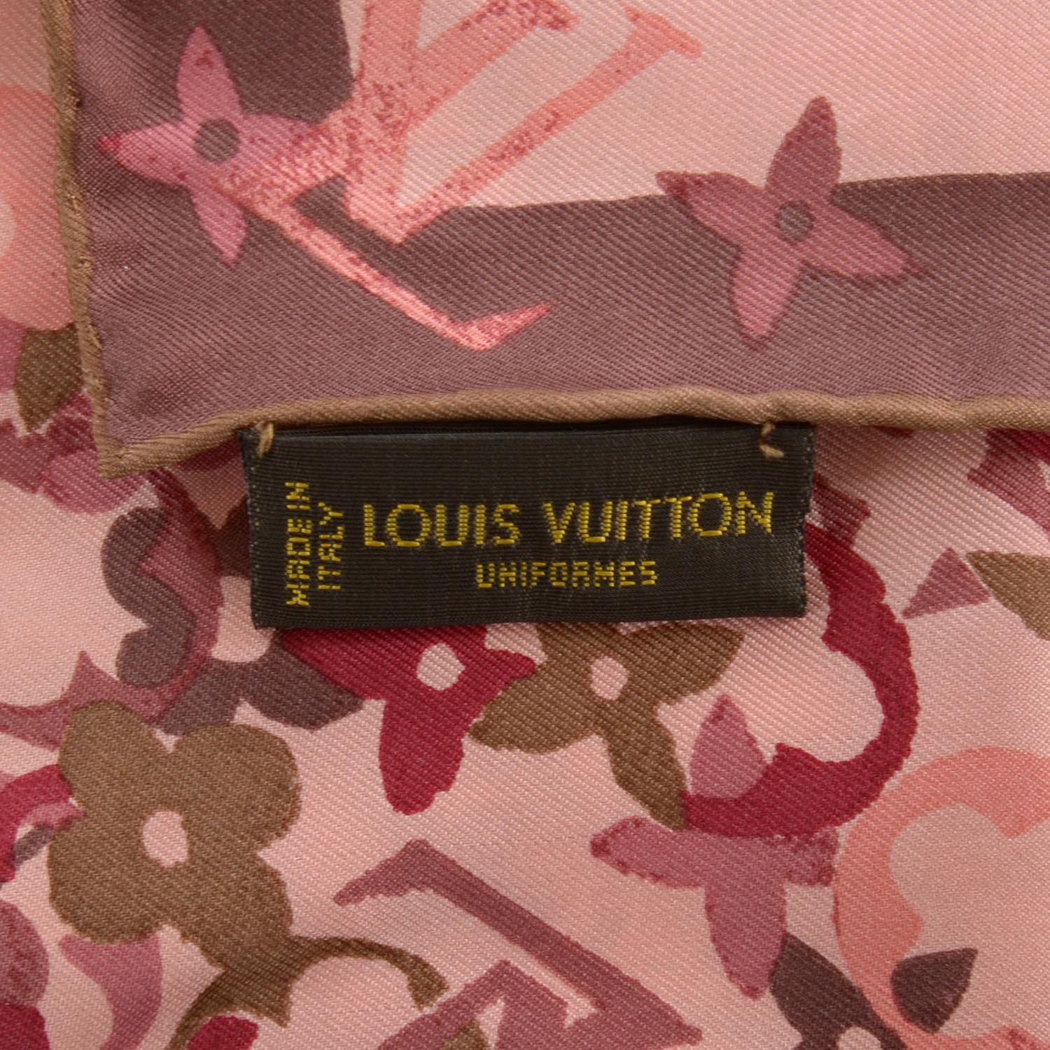 LOUIS VUITTON Monogram Floral Print Light Pink Square Neck Silk Scarf